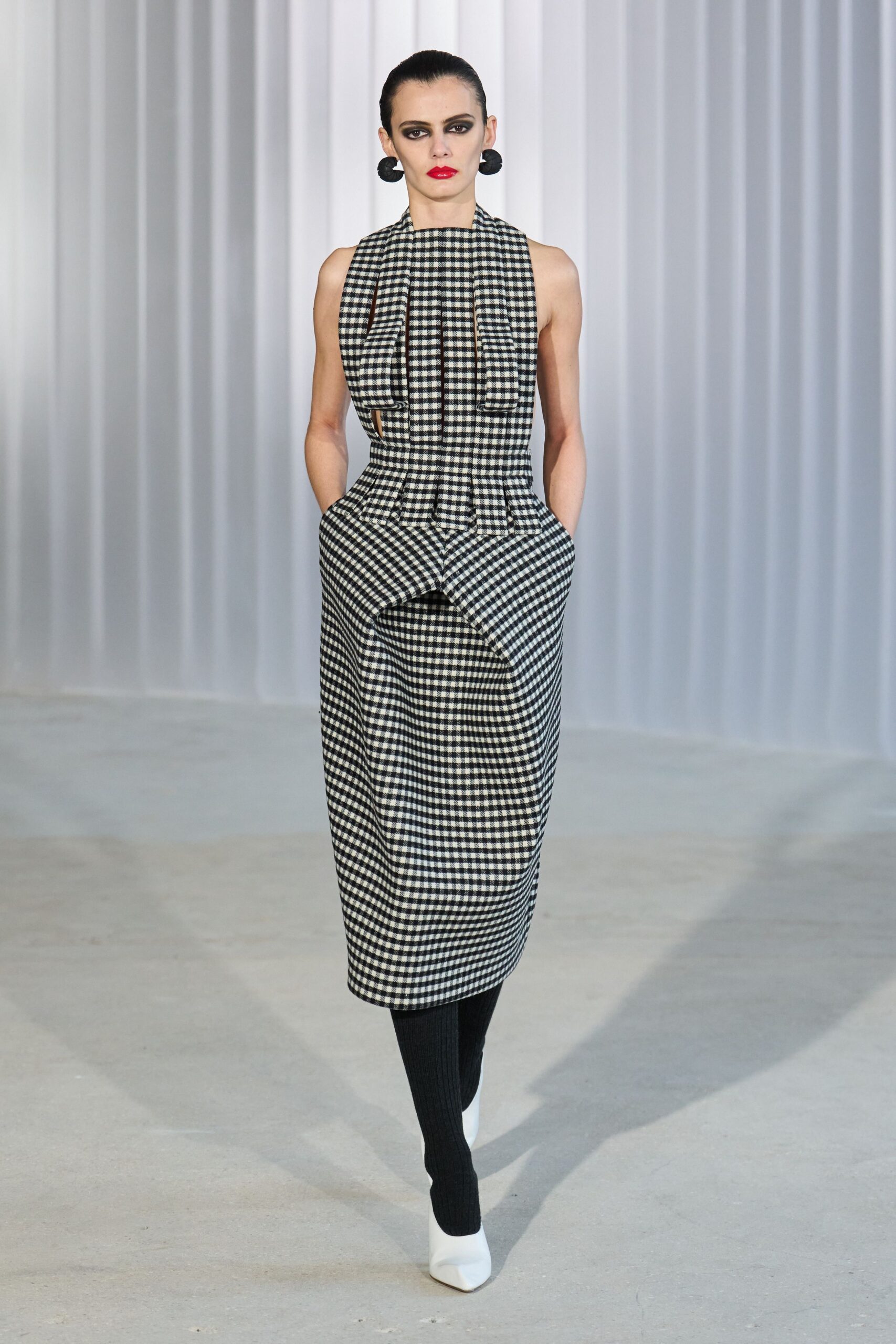 black and white checked midi dress
