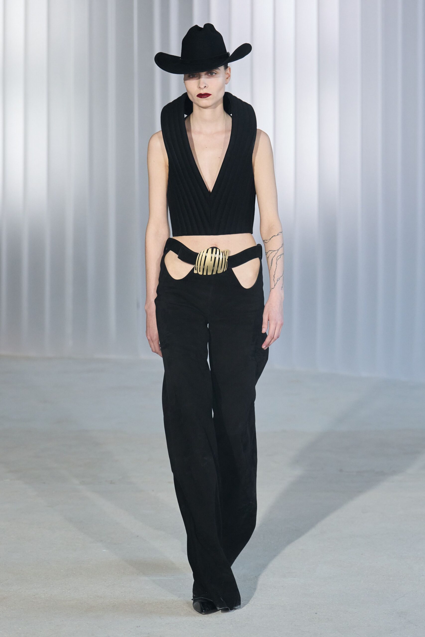 black fitted top and pants