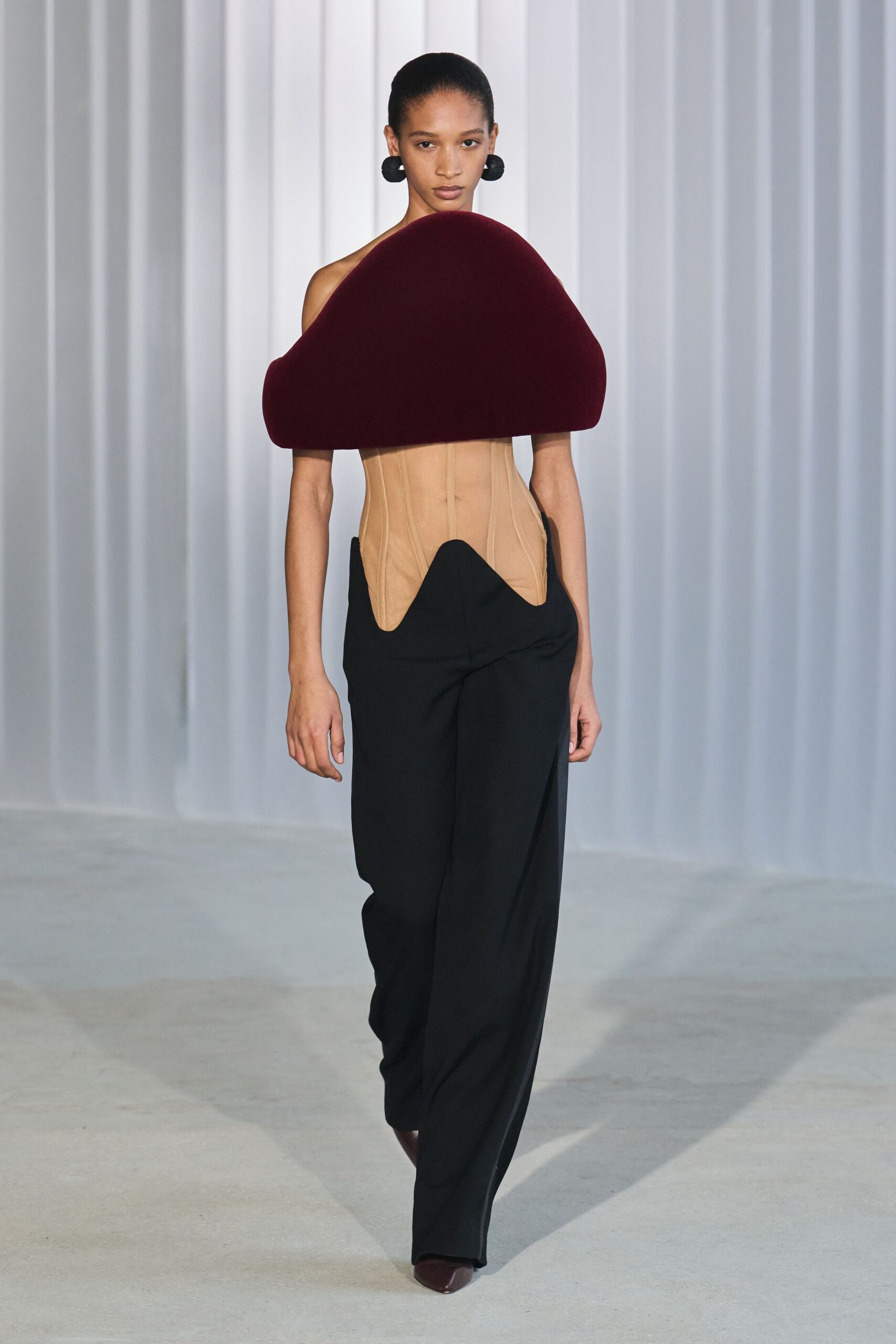 red velvet off-shoulder blazer
