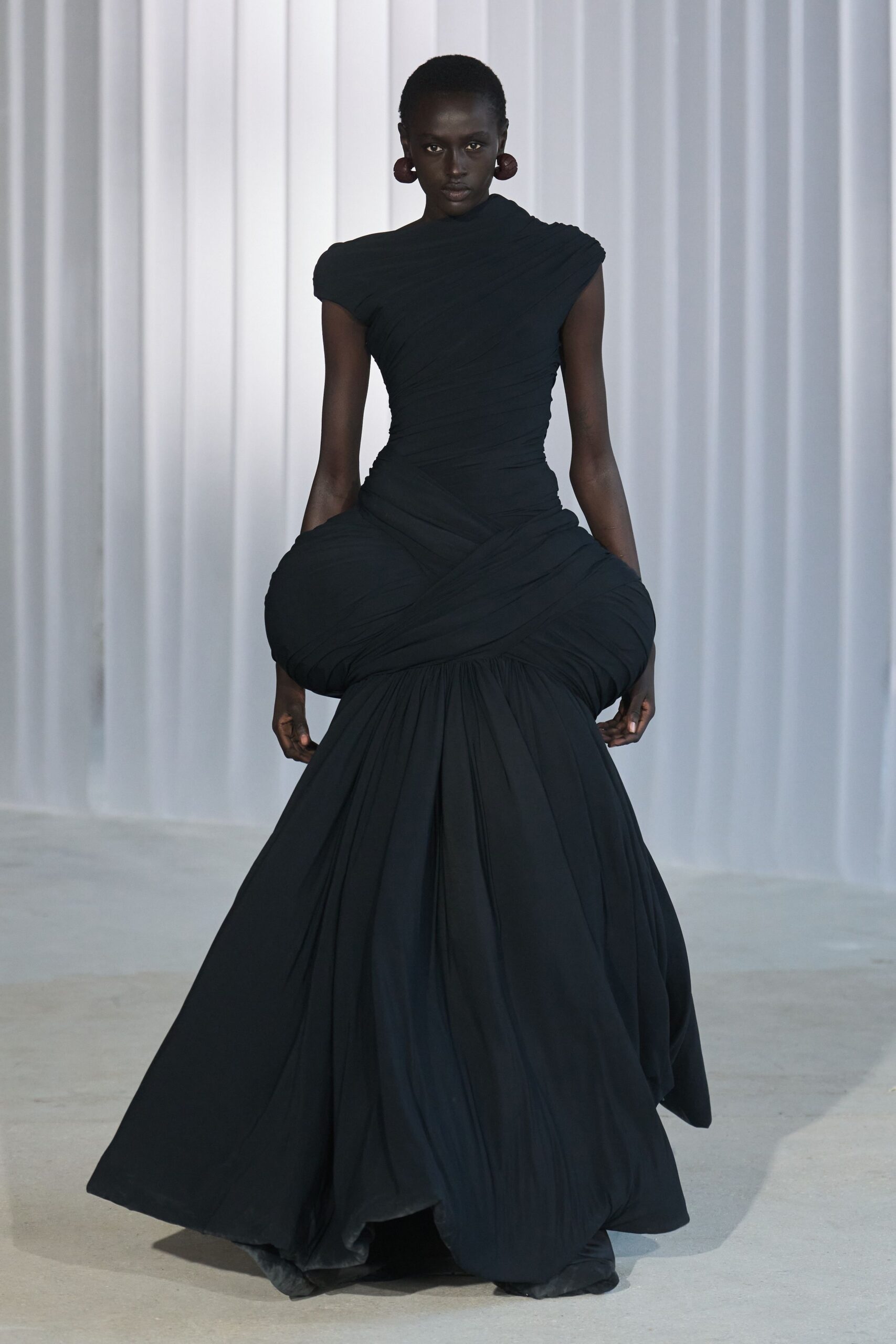 black silk sleeveless gown
