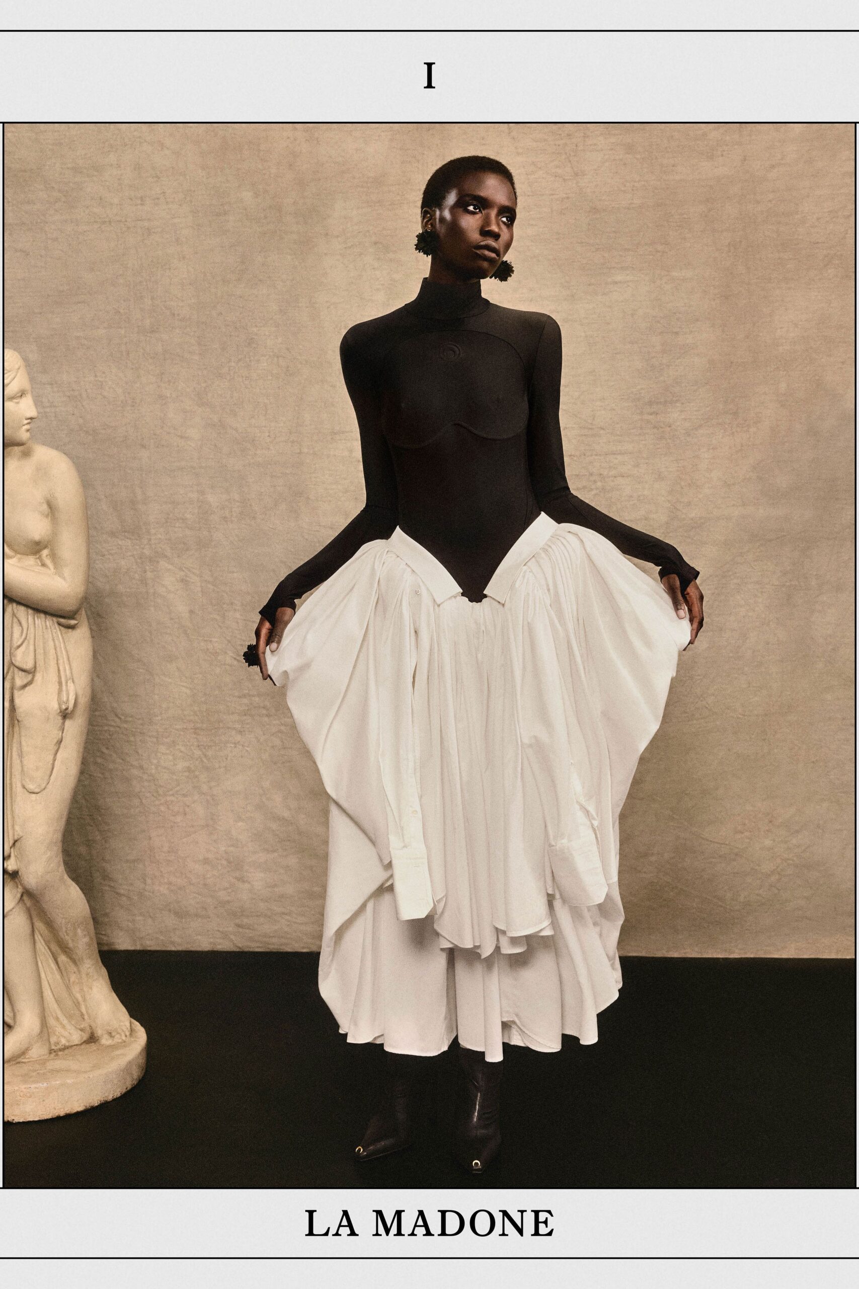 white cotton asymmetric relaxed pleated skirt