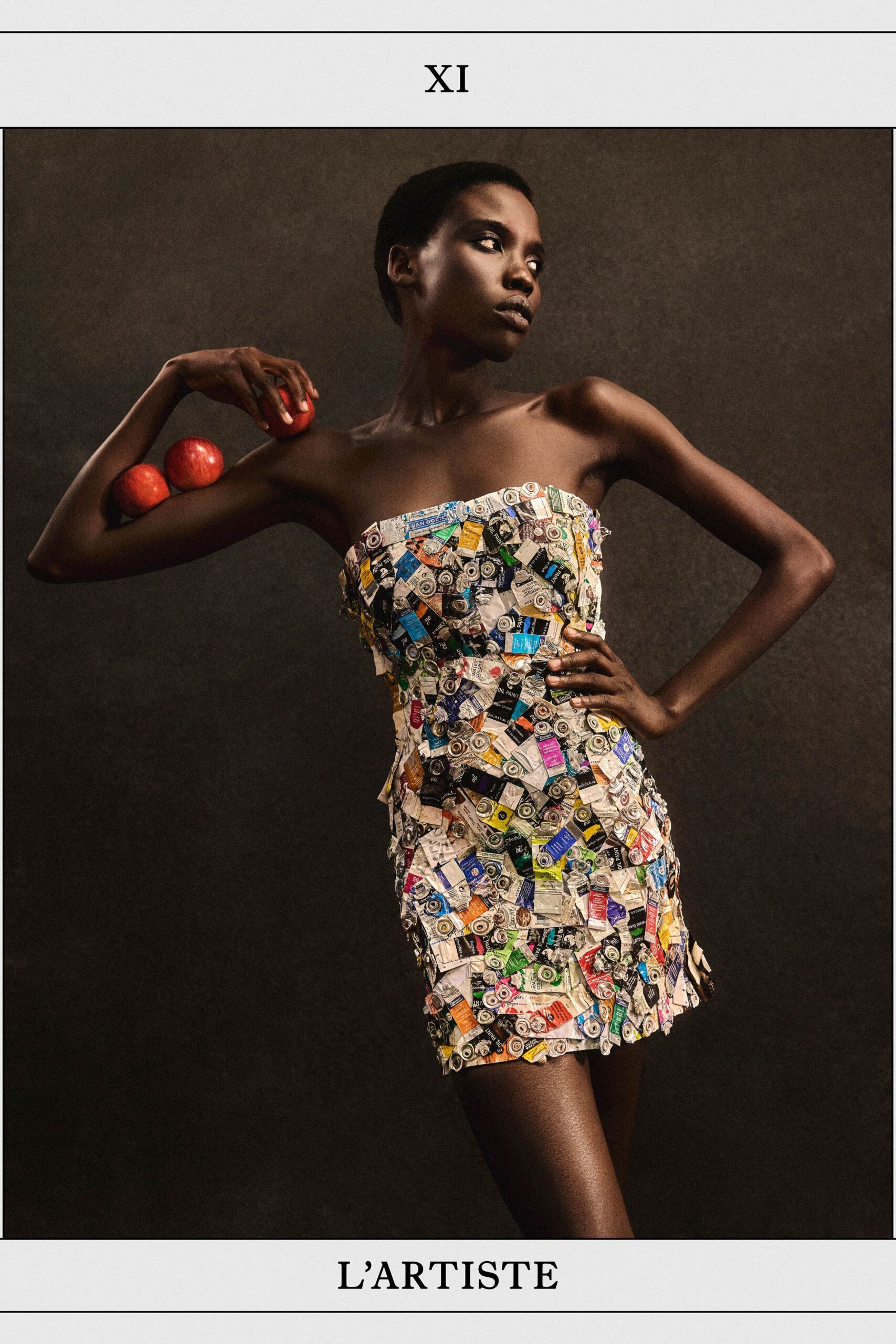 multi-colored strapless mini-dress