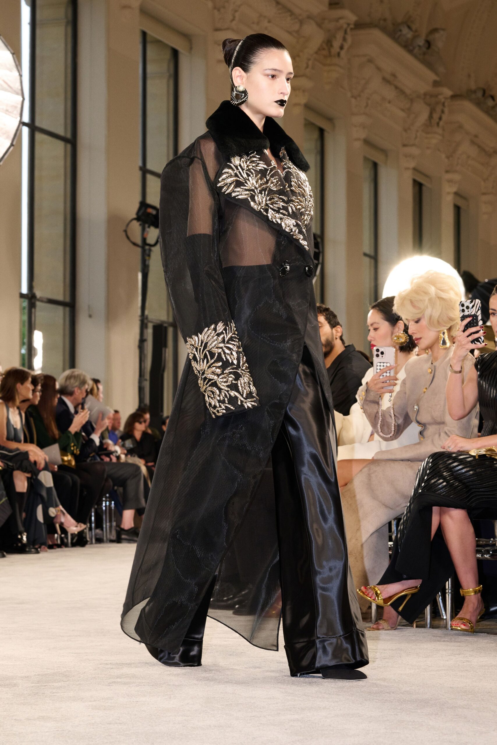 black silk embroidered coat