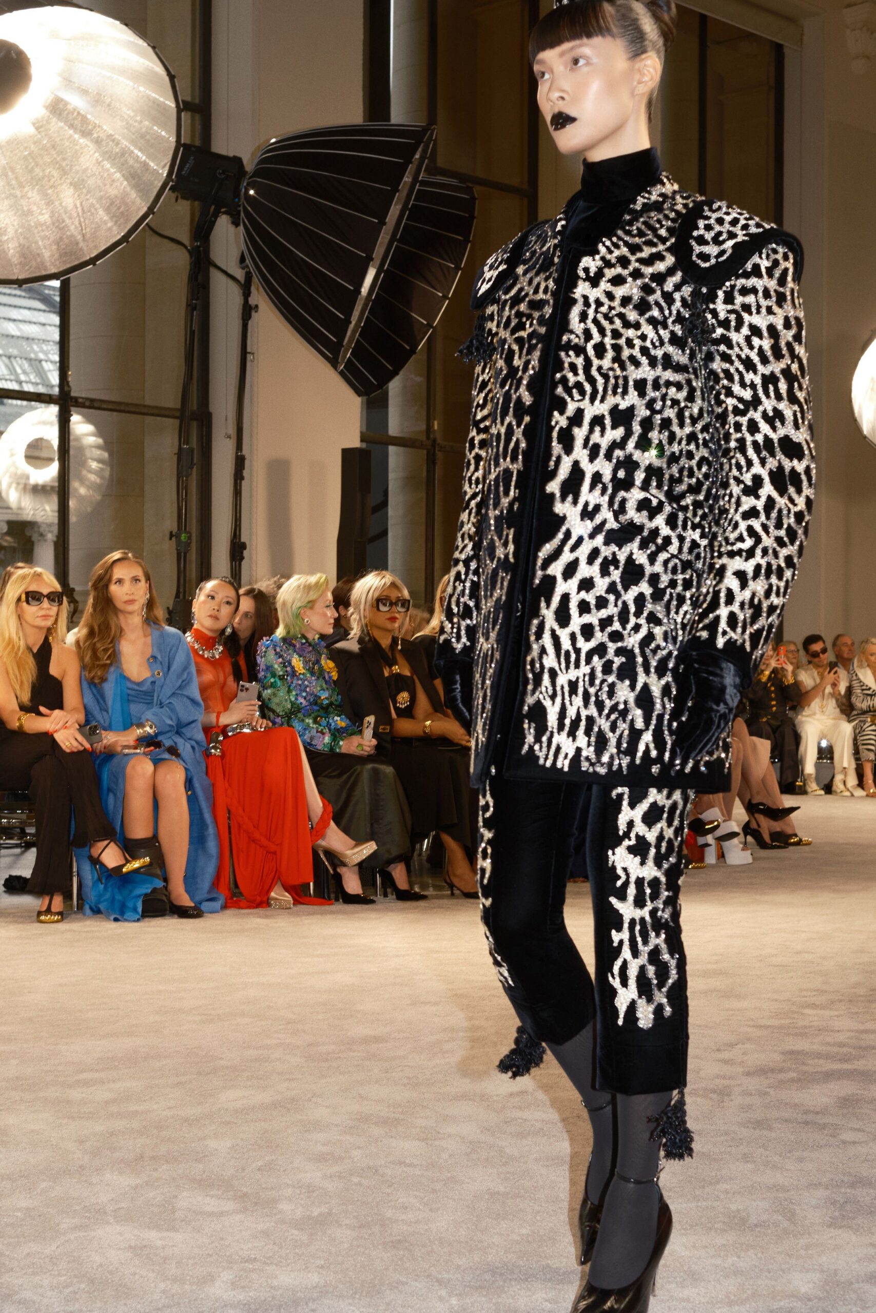 black and white animal-print coat