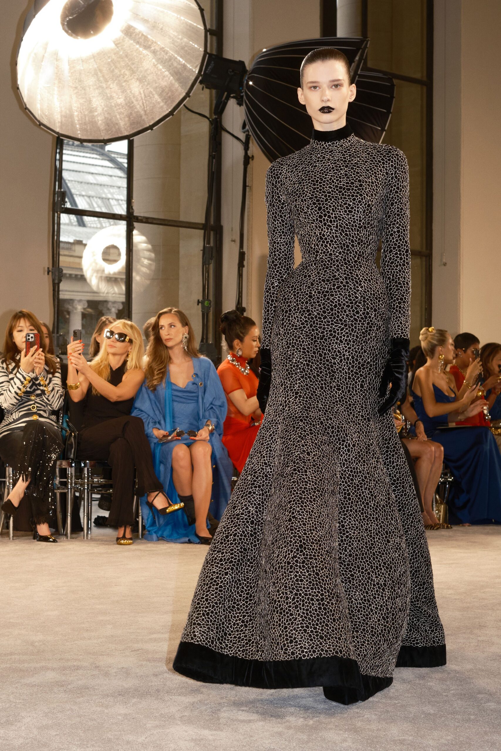 black and white printed gown
