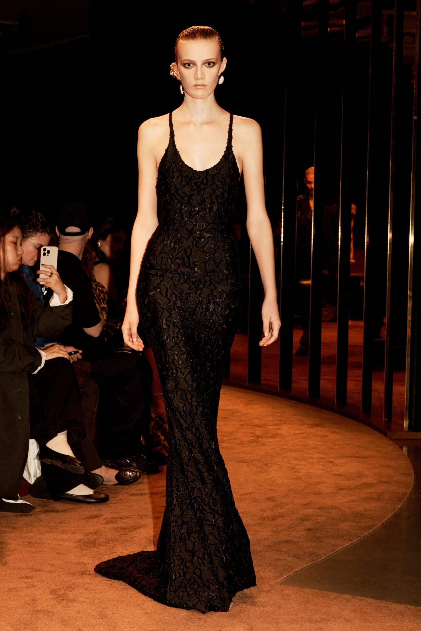 black lace sleeveless gown