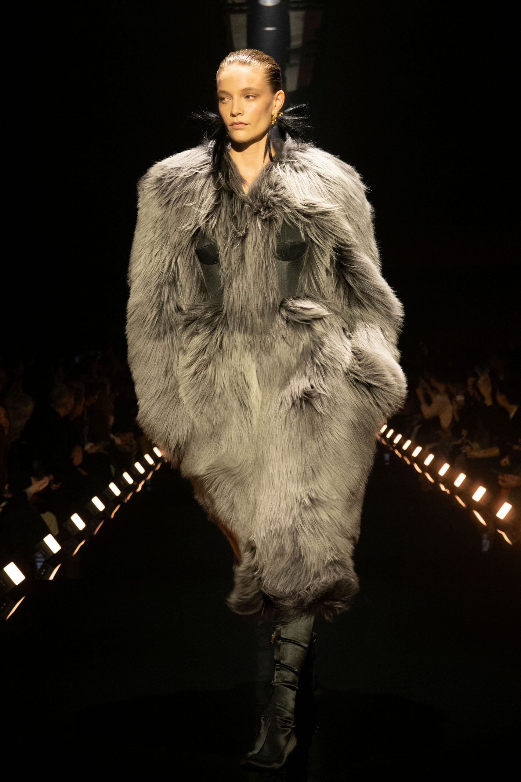 gray fur oversized coat