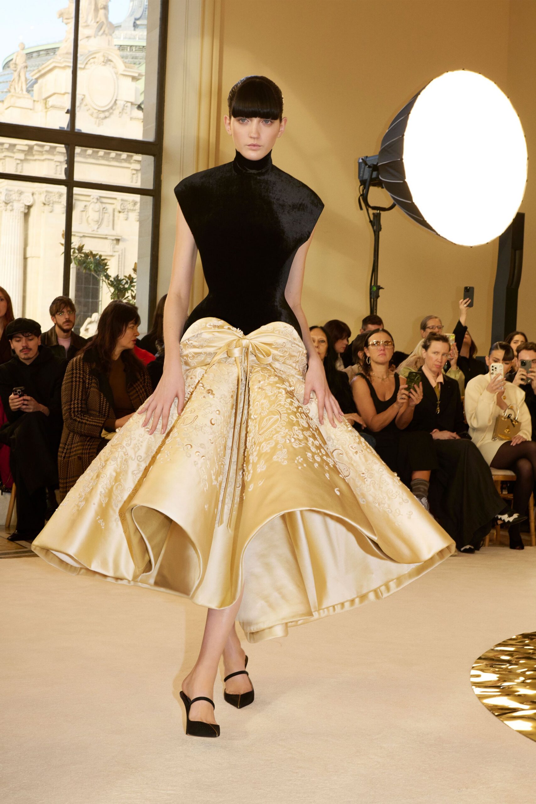 black velvet gold embroidered dress
