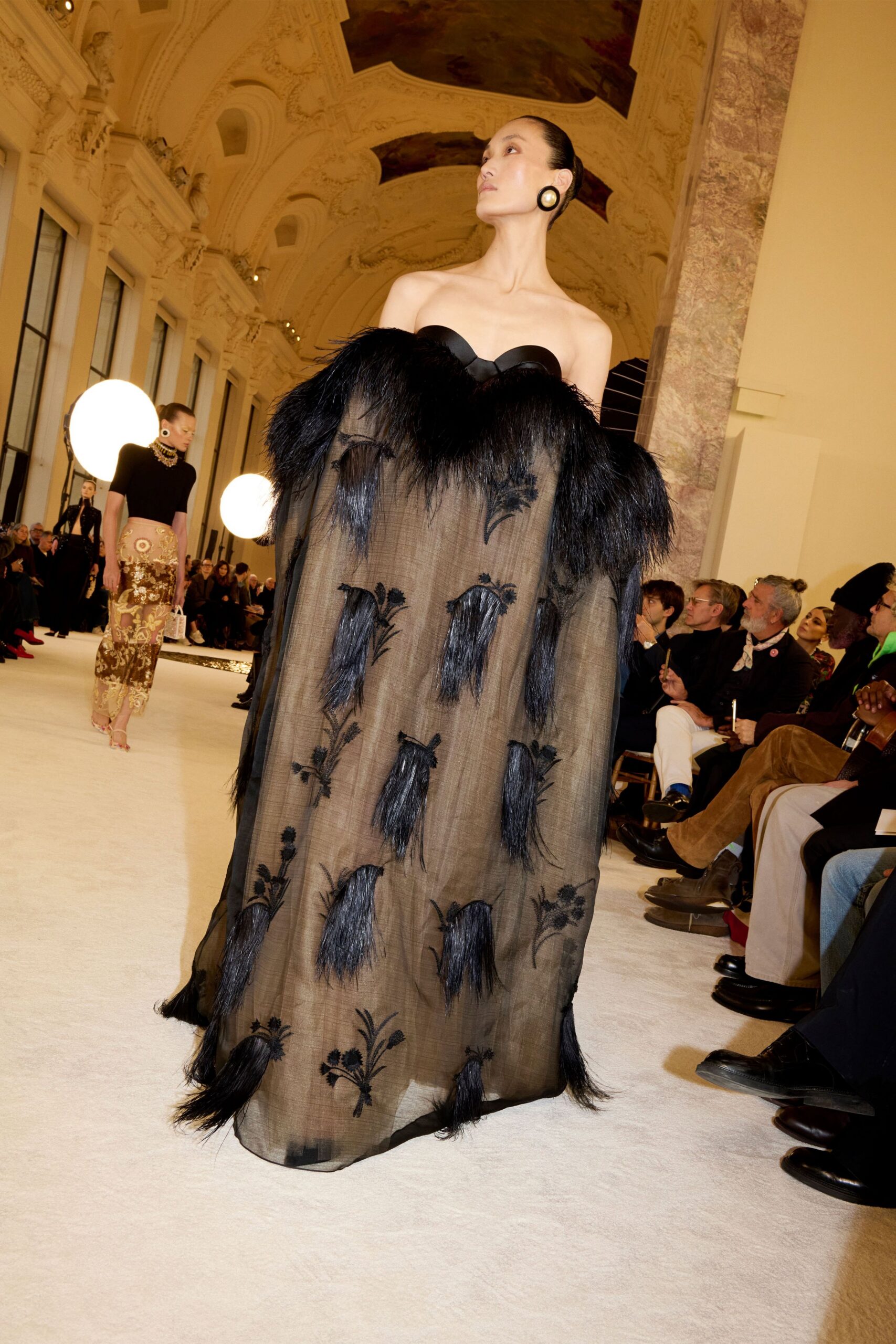 black feather oversized fringed cape