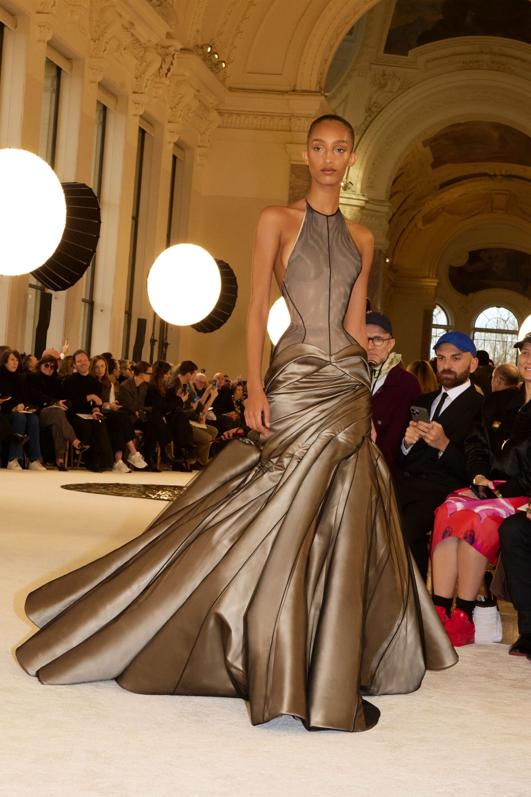 brown silk sleeveless gown