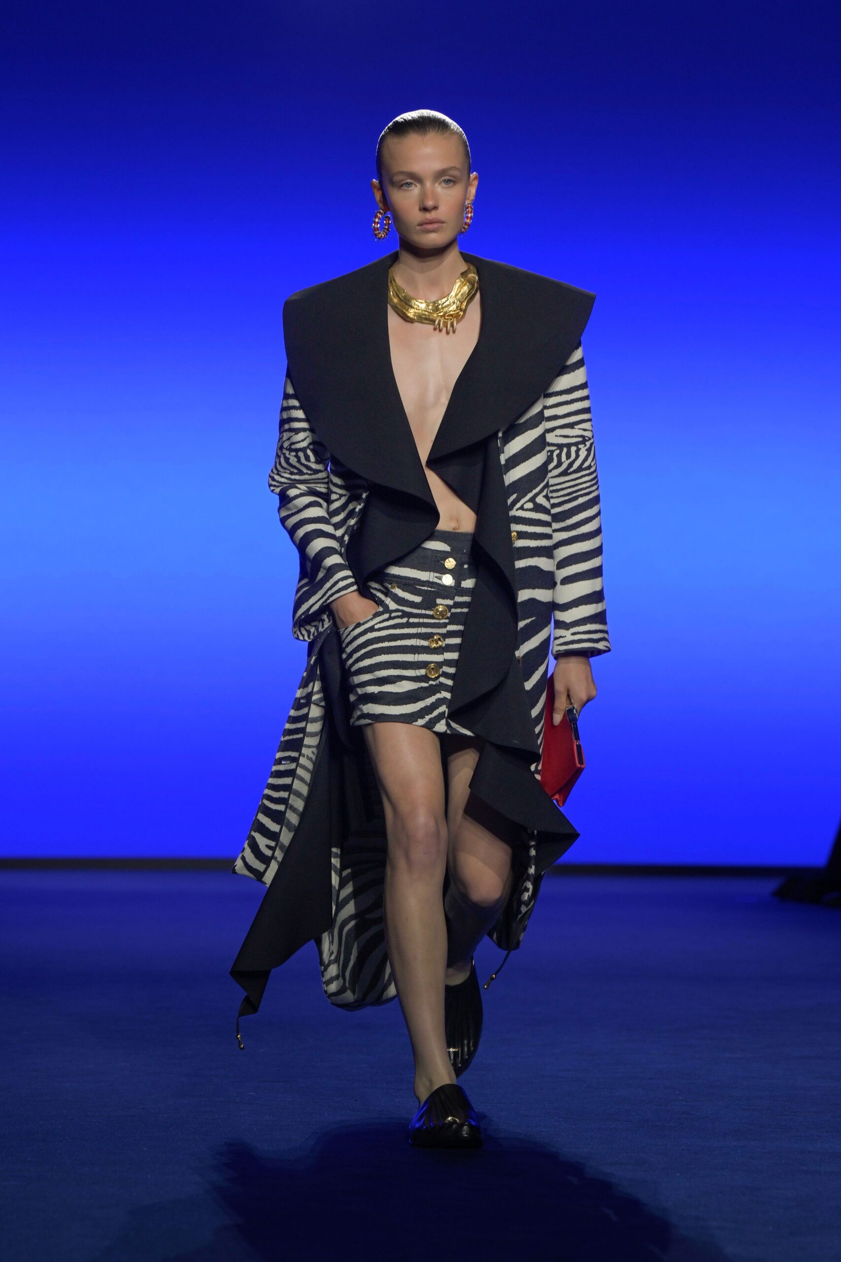 black and white striped coat and skirt