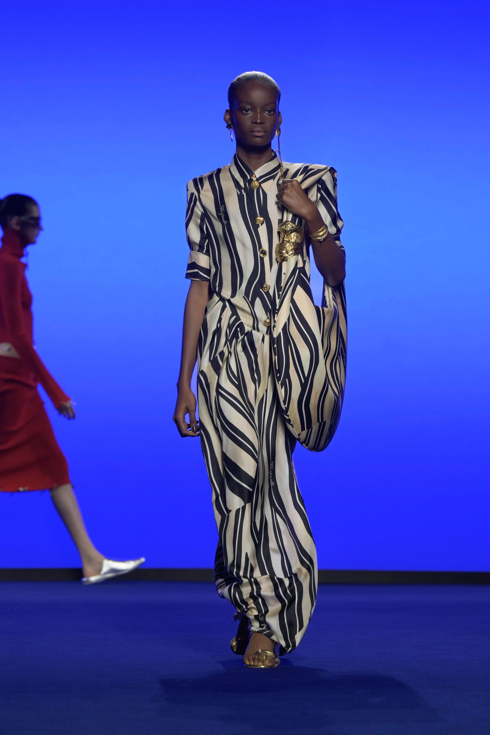 beige and black striped jumpsuit