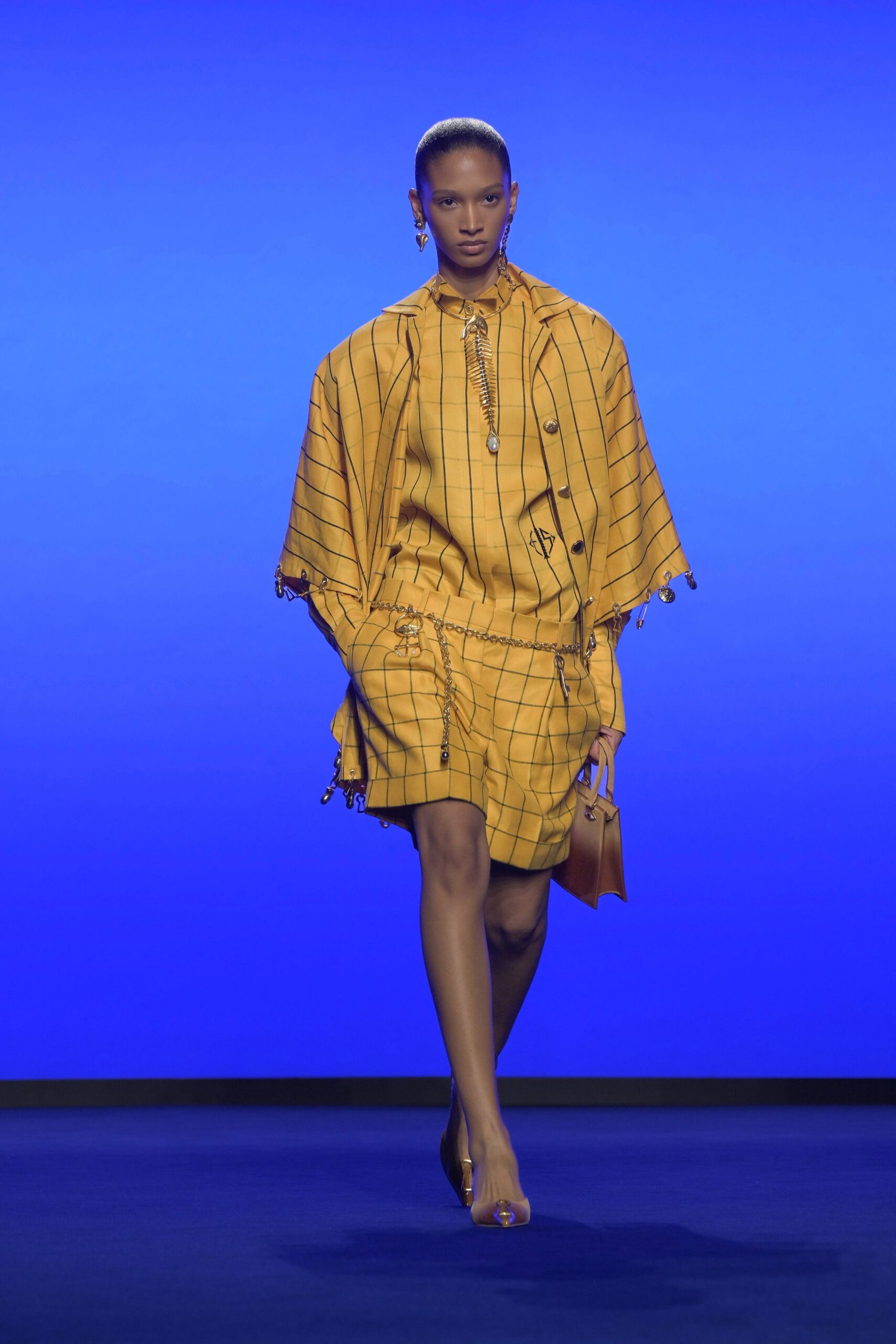yellow checked top and shorts