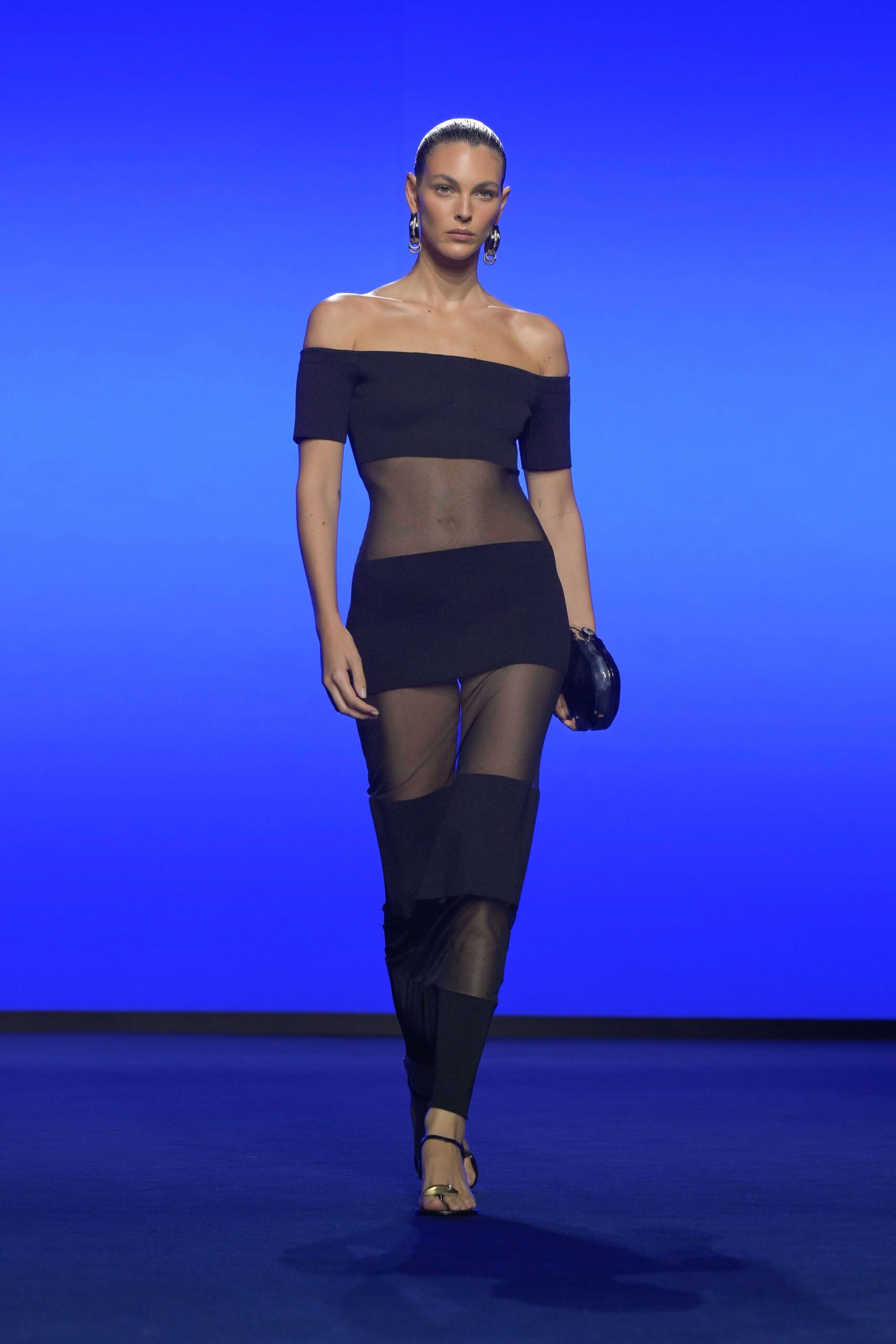 black sheer off-shoulder dress
