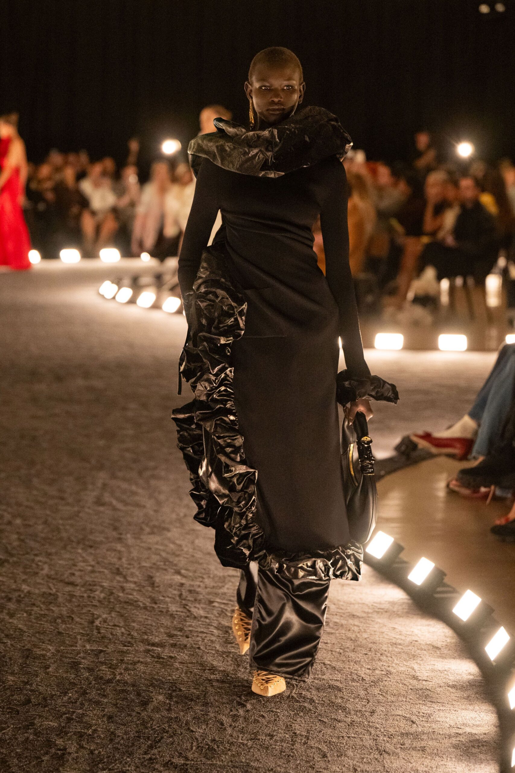 black silk fitted gown