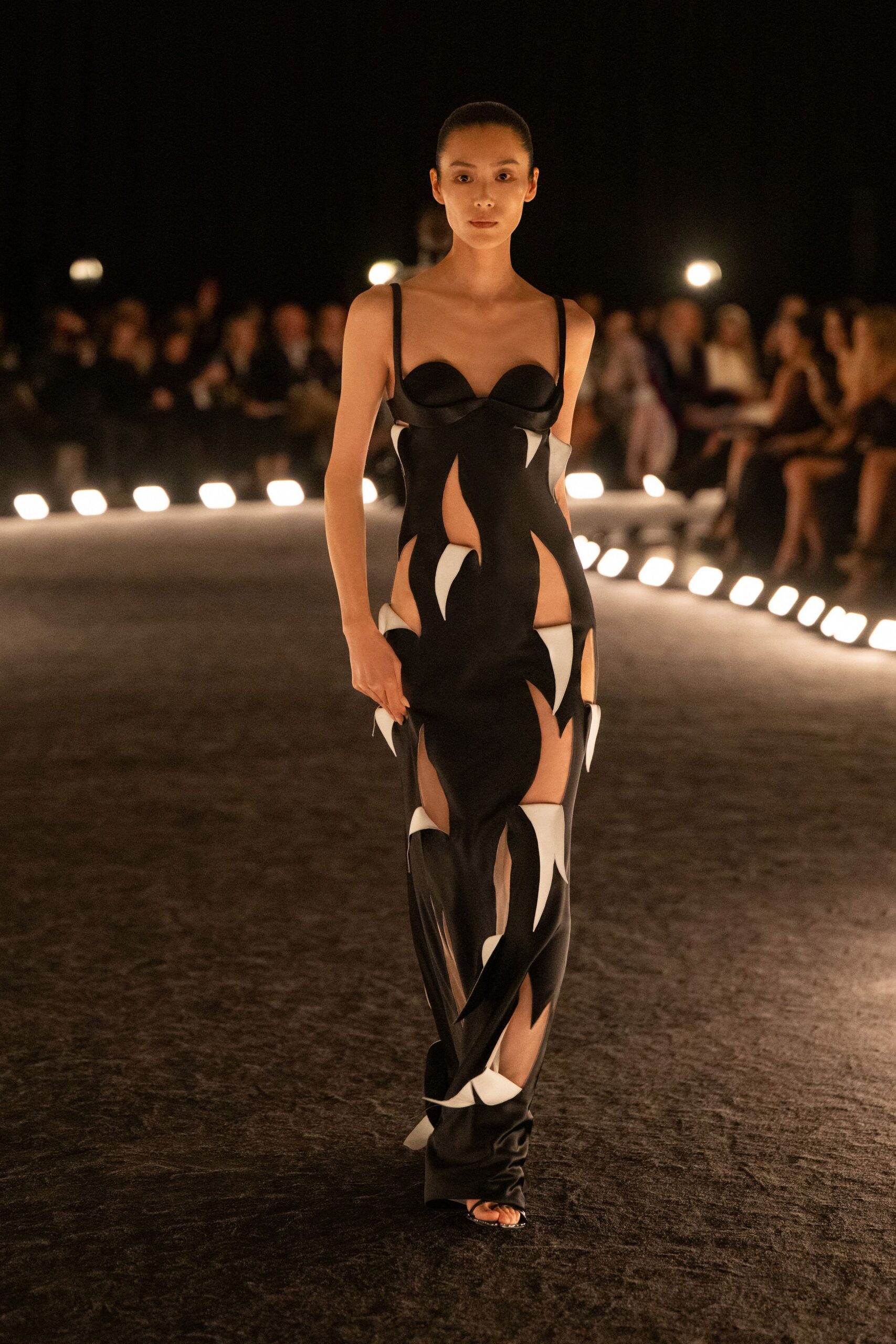 black and white cutout gown