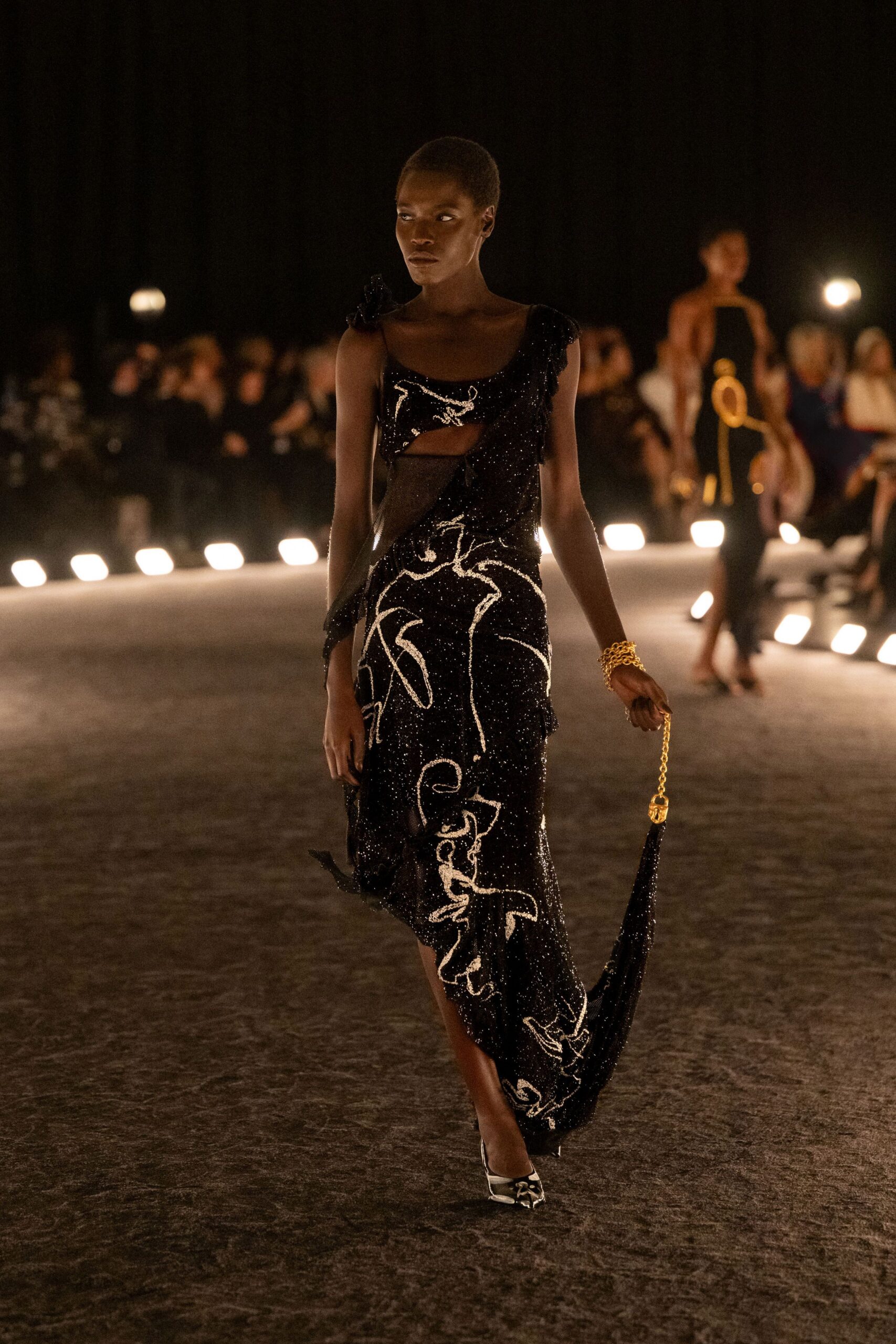 black embellished midi dress