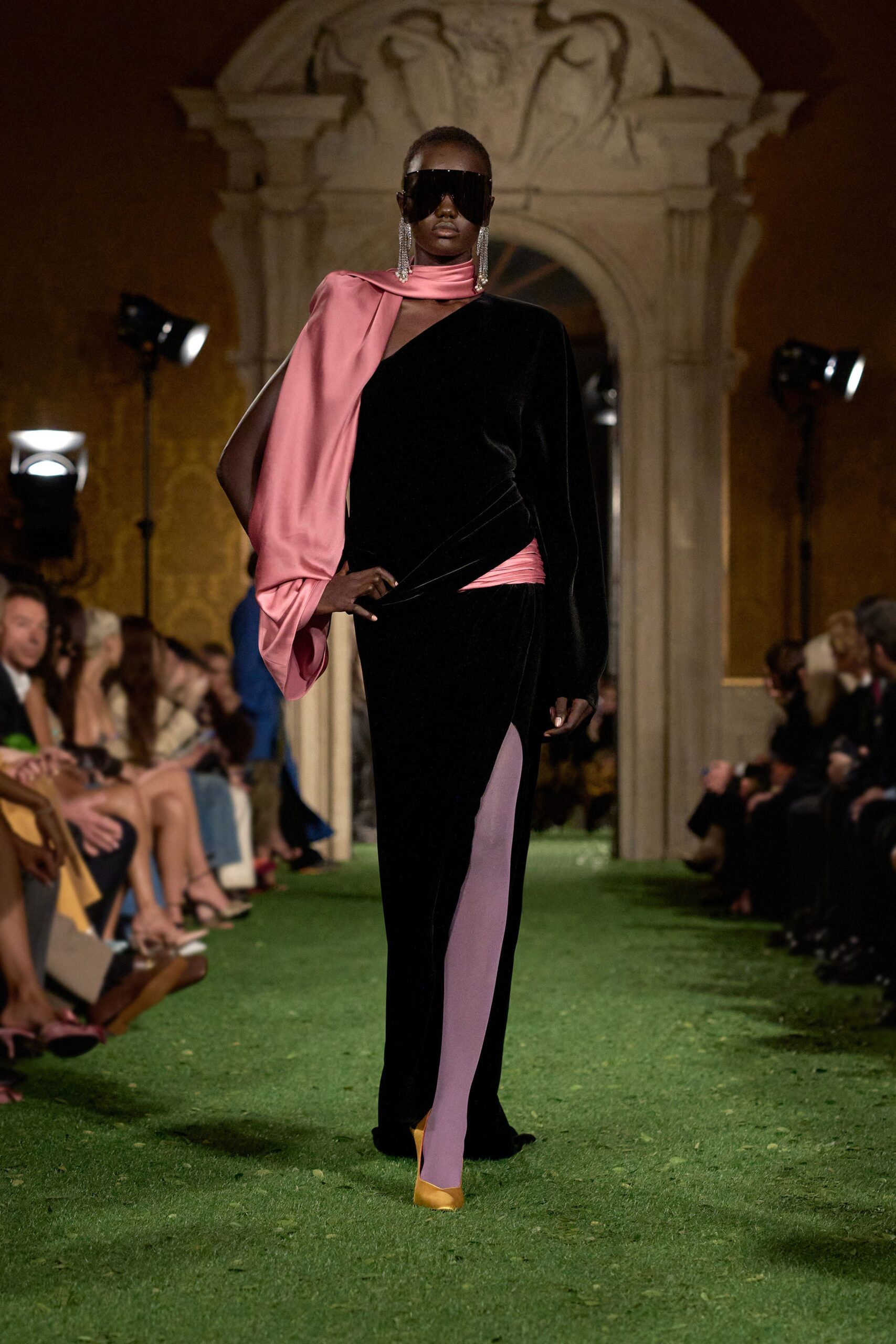 black velvet off-shoulder gown