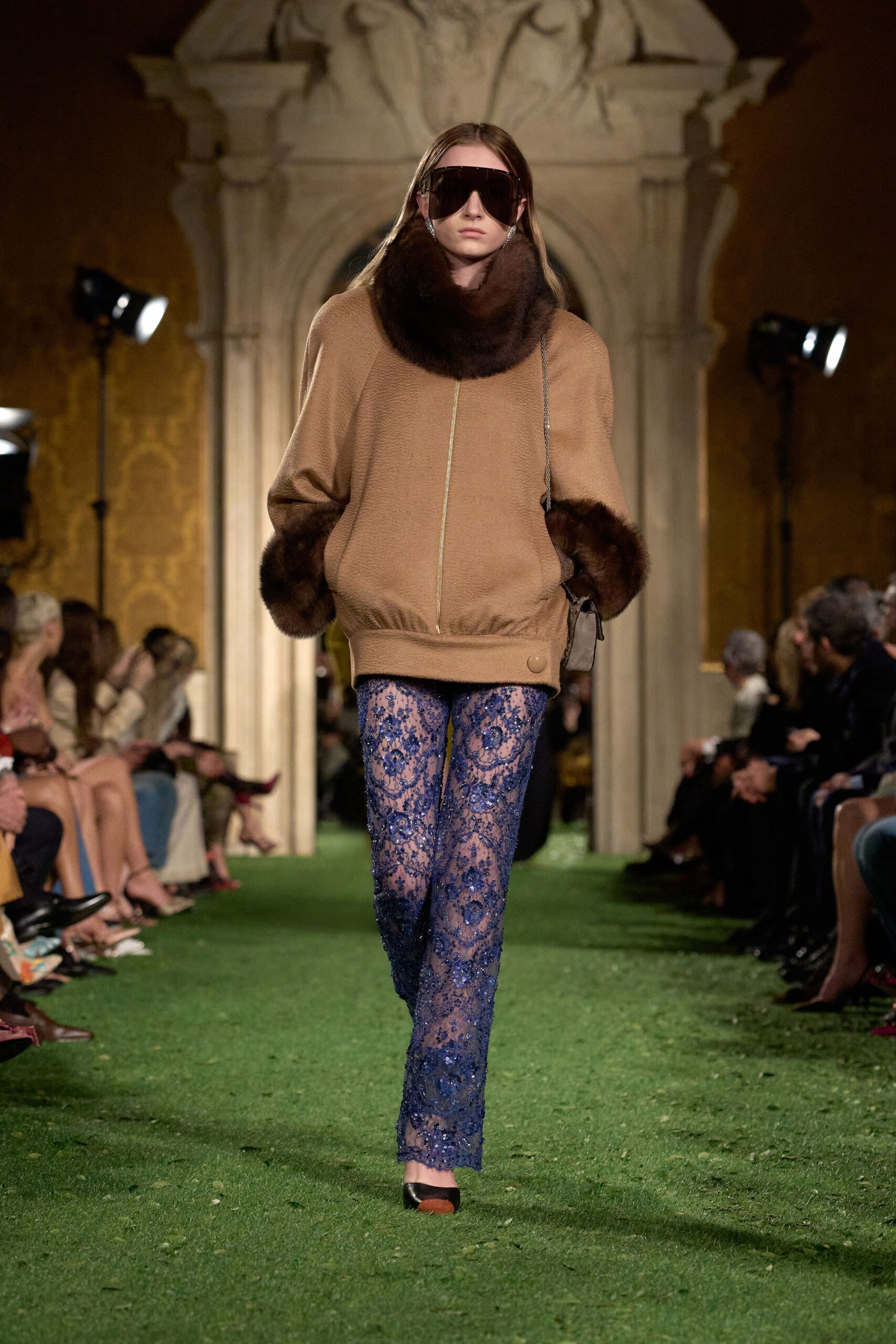 oversized brown top with lace pants