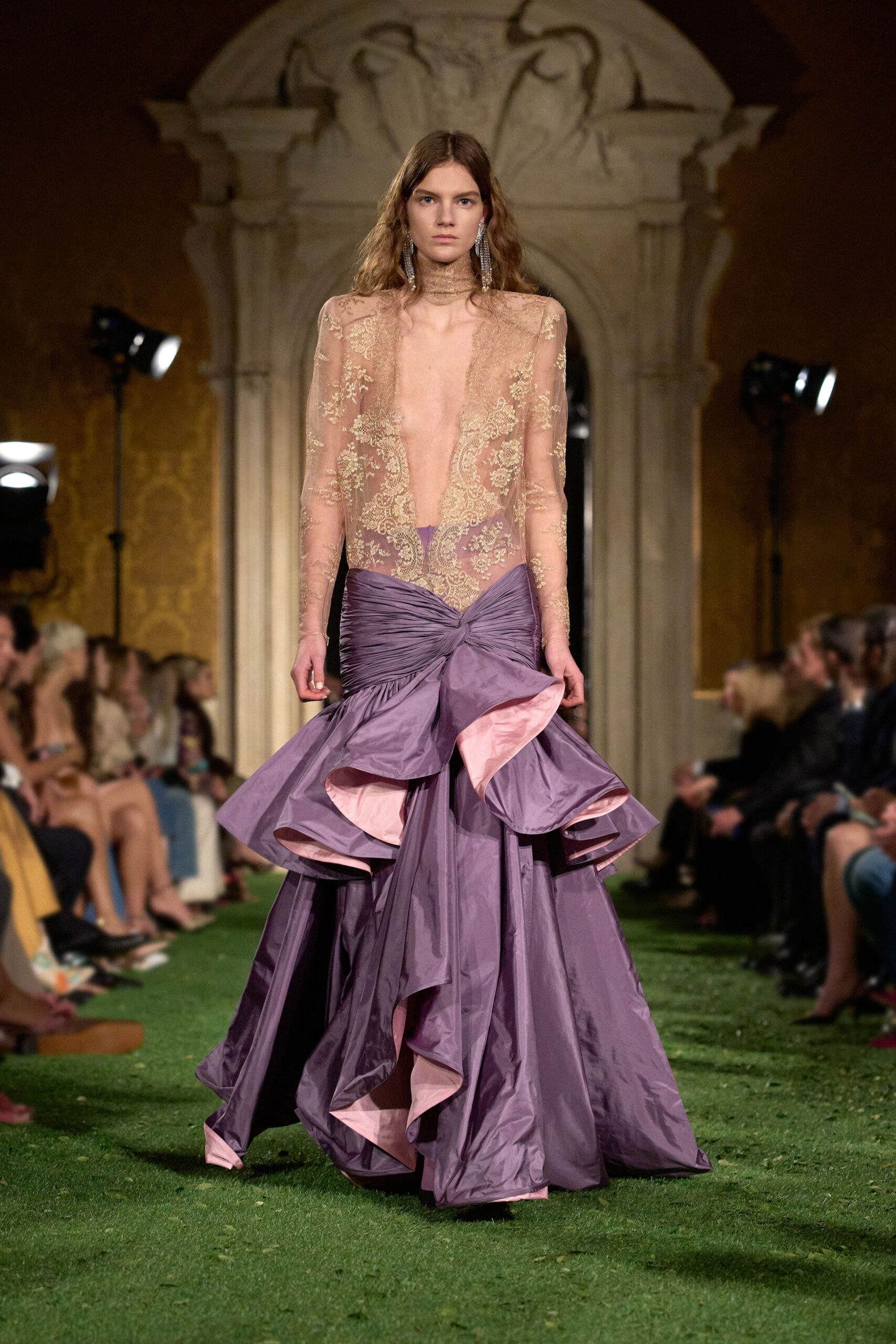 purple silk sleeveless gown