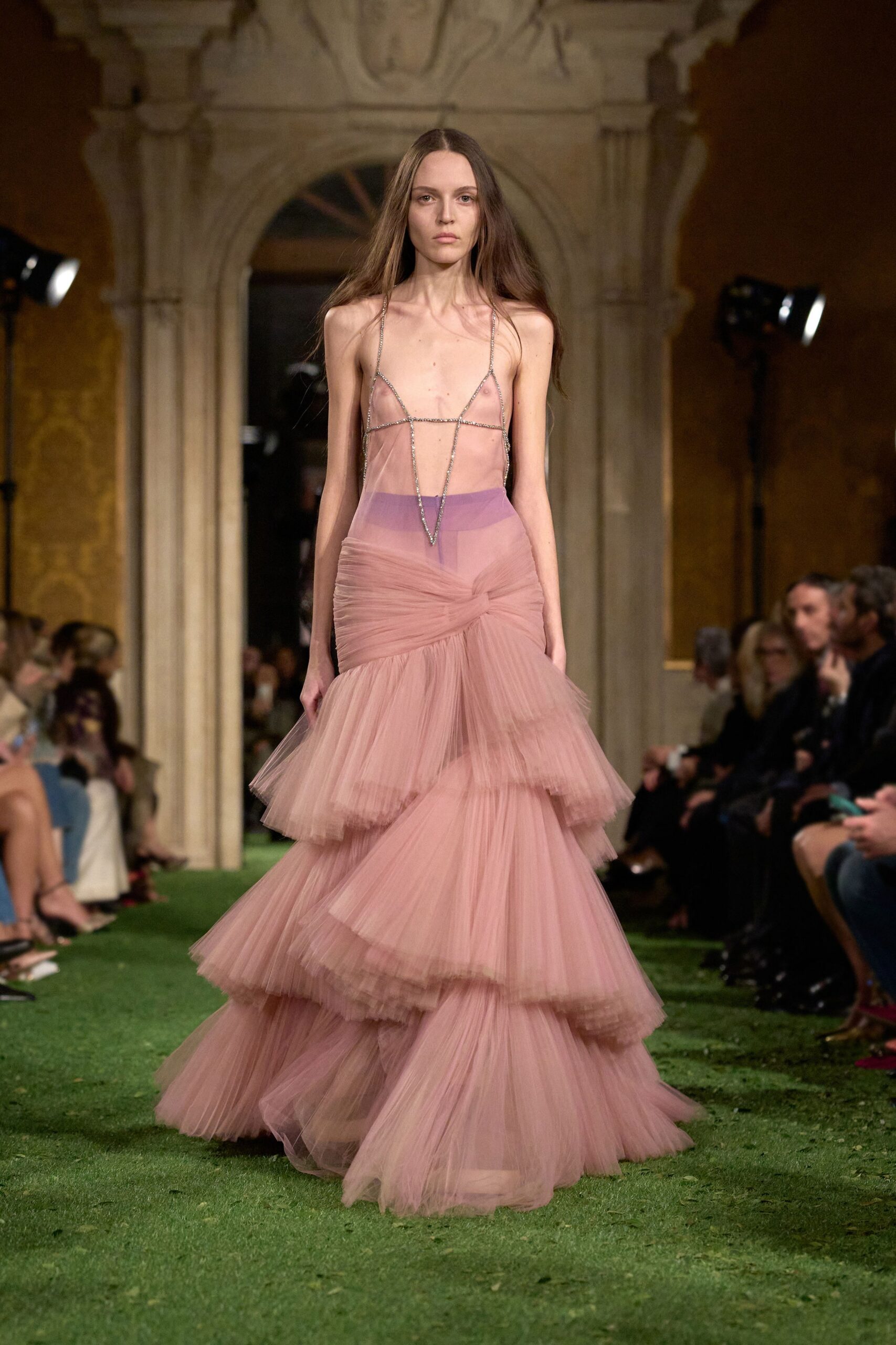pink tulle sleeveless gown
