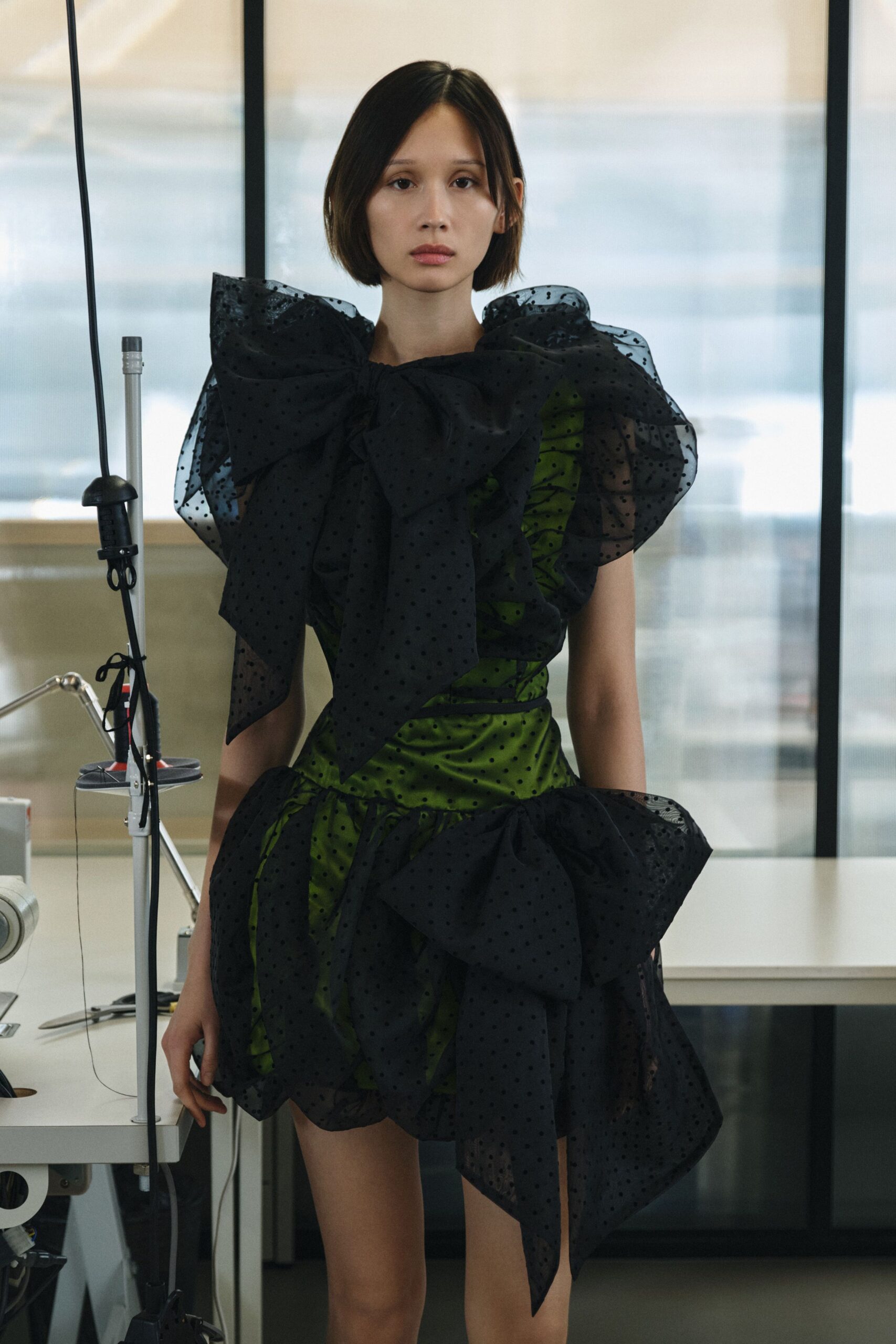 black green ruffled mini dress