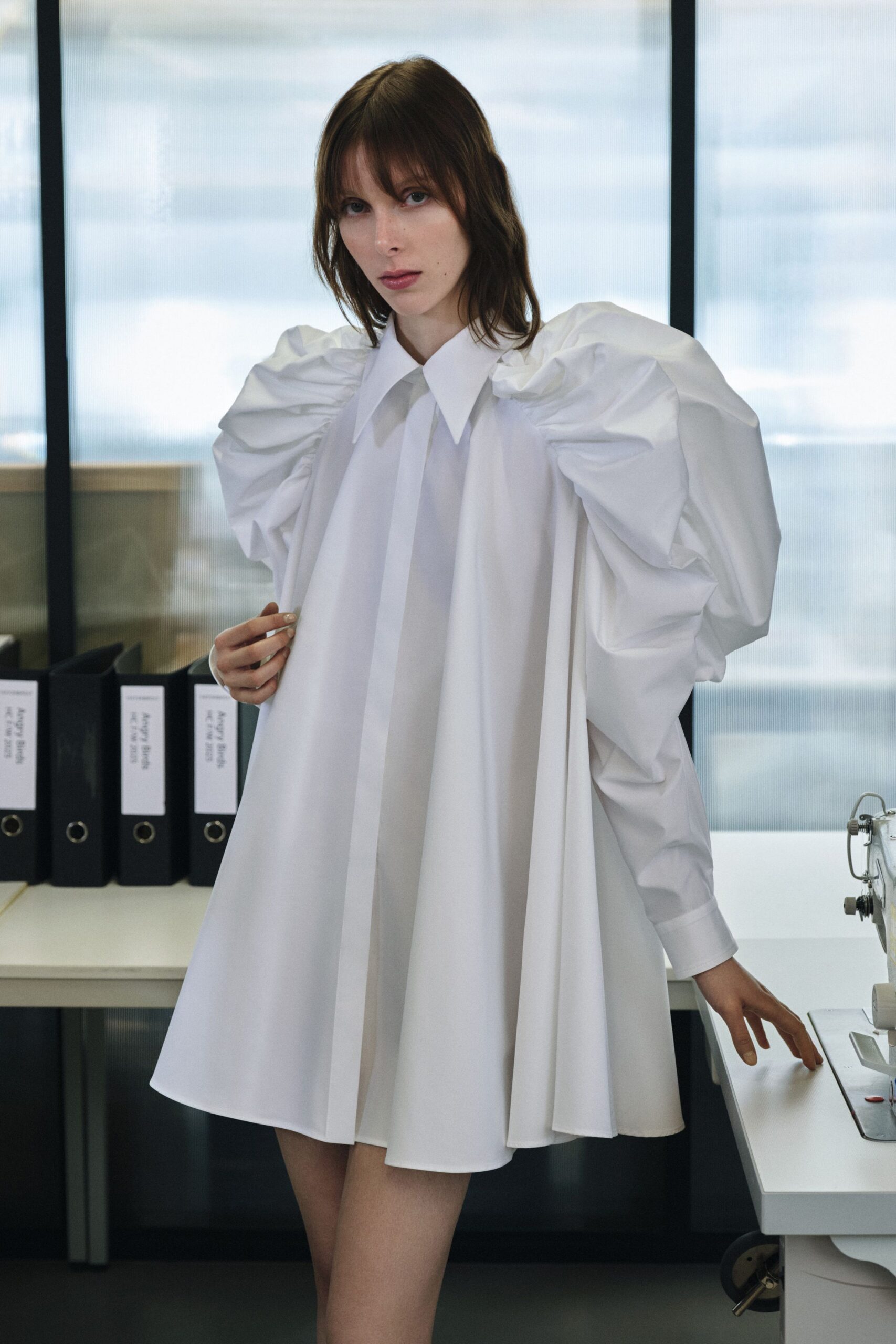 white relaxed pleated dress