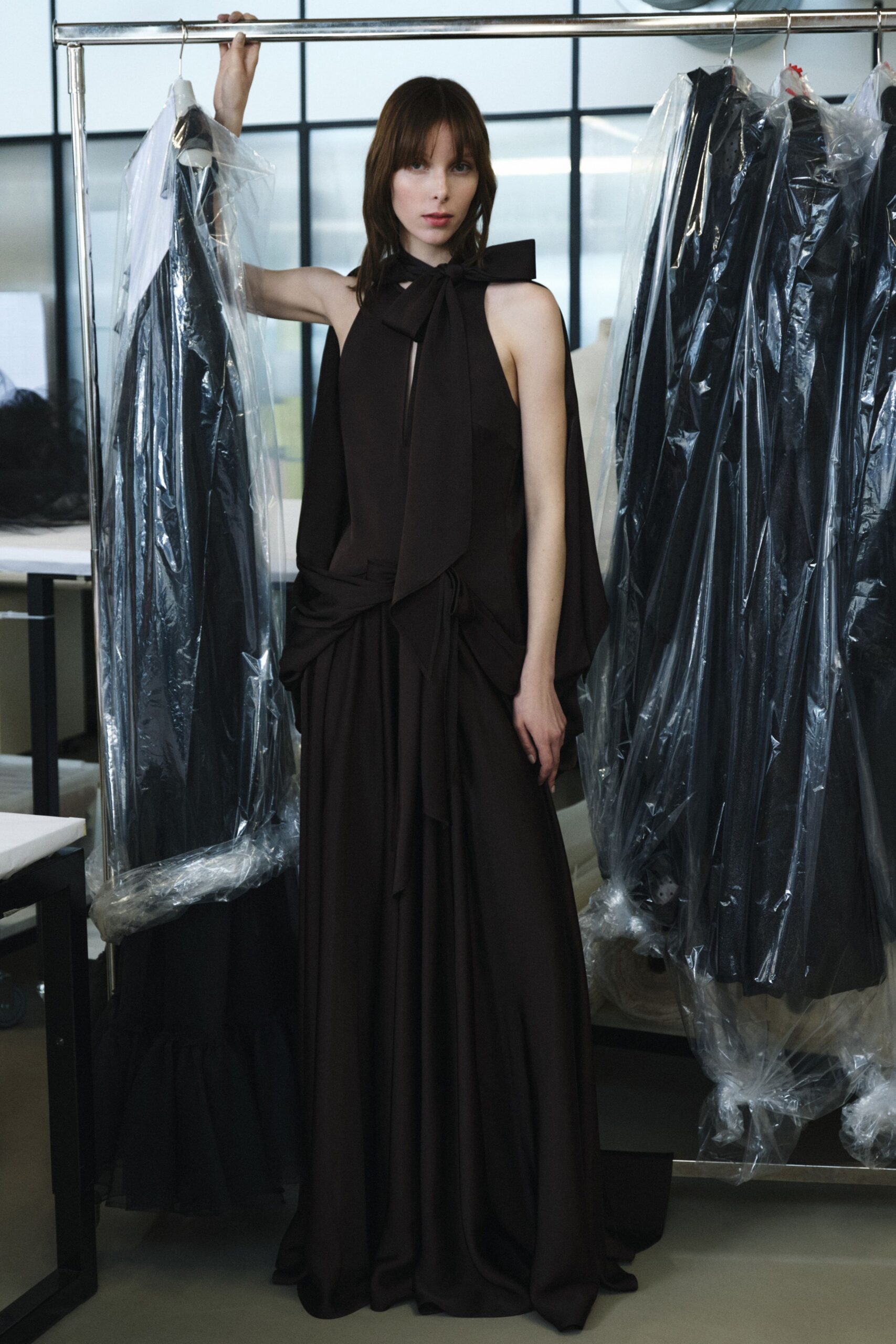 black silk sleeveless gown