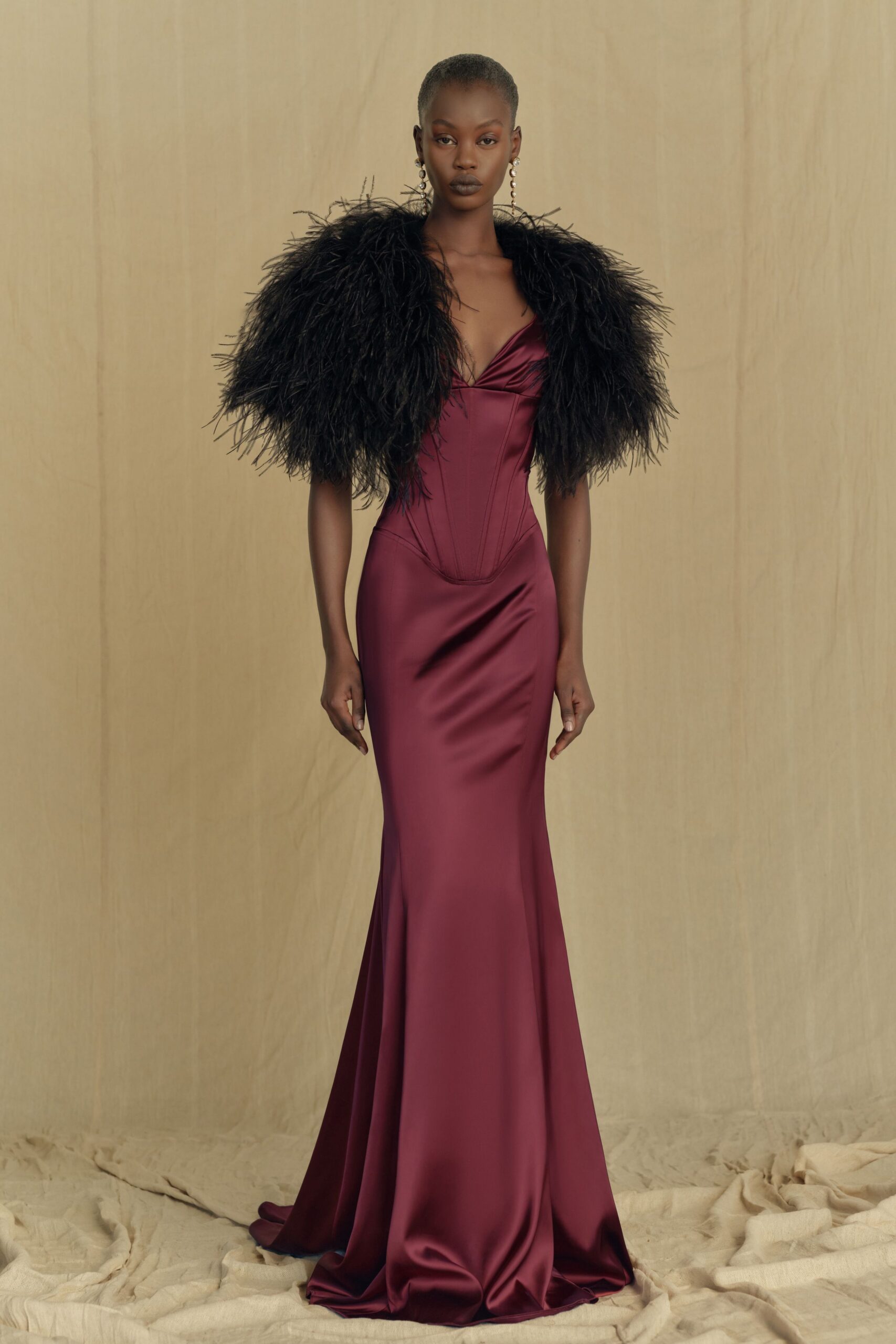black feather oversized cape