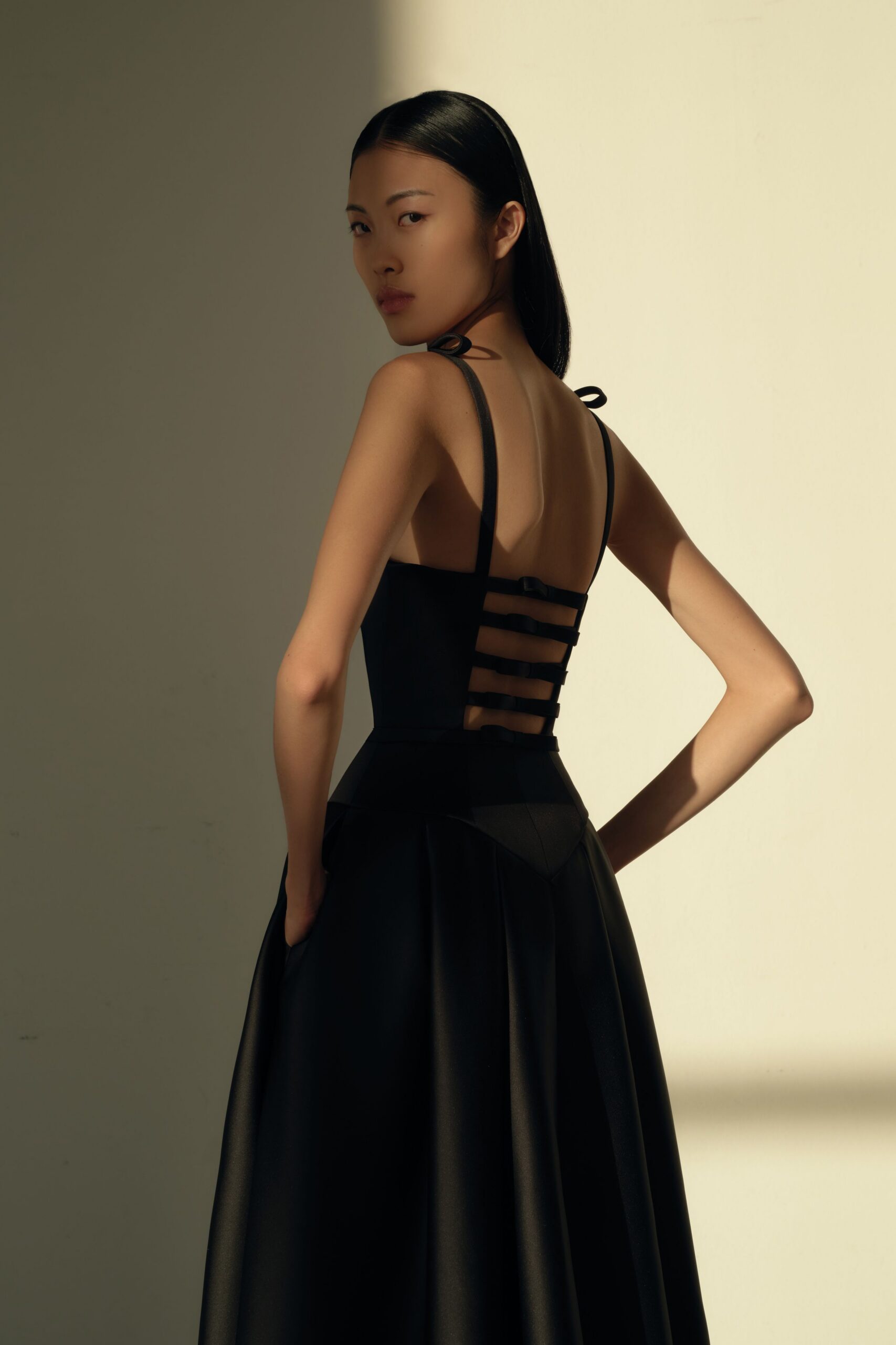 black silk sleeveless dress