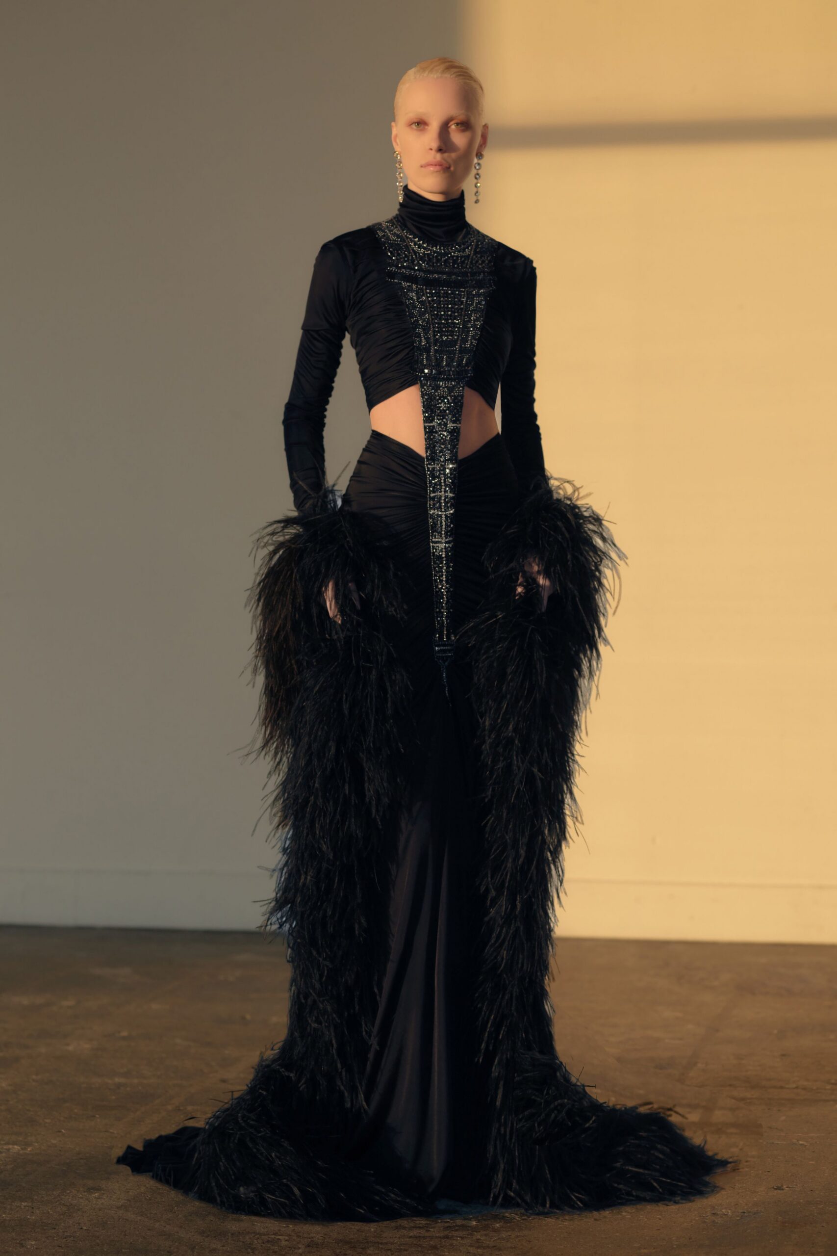 black feather relaxed layered cape