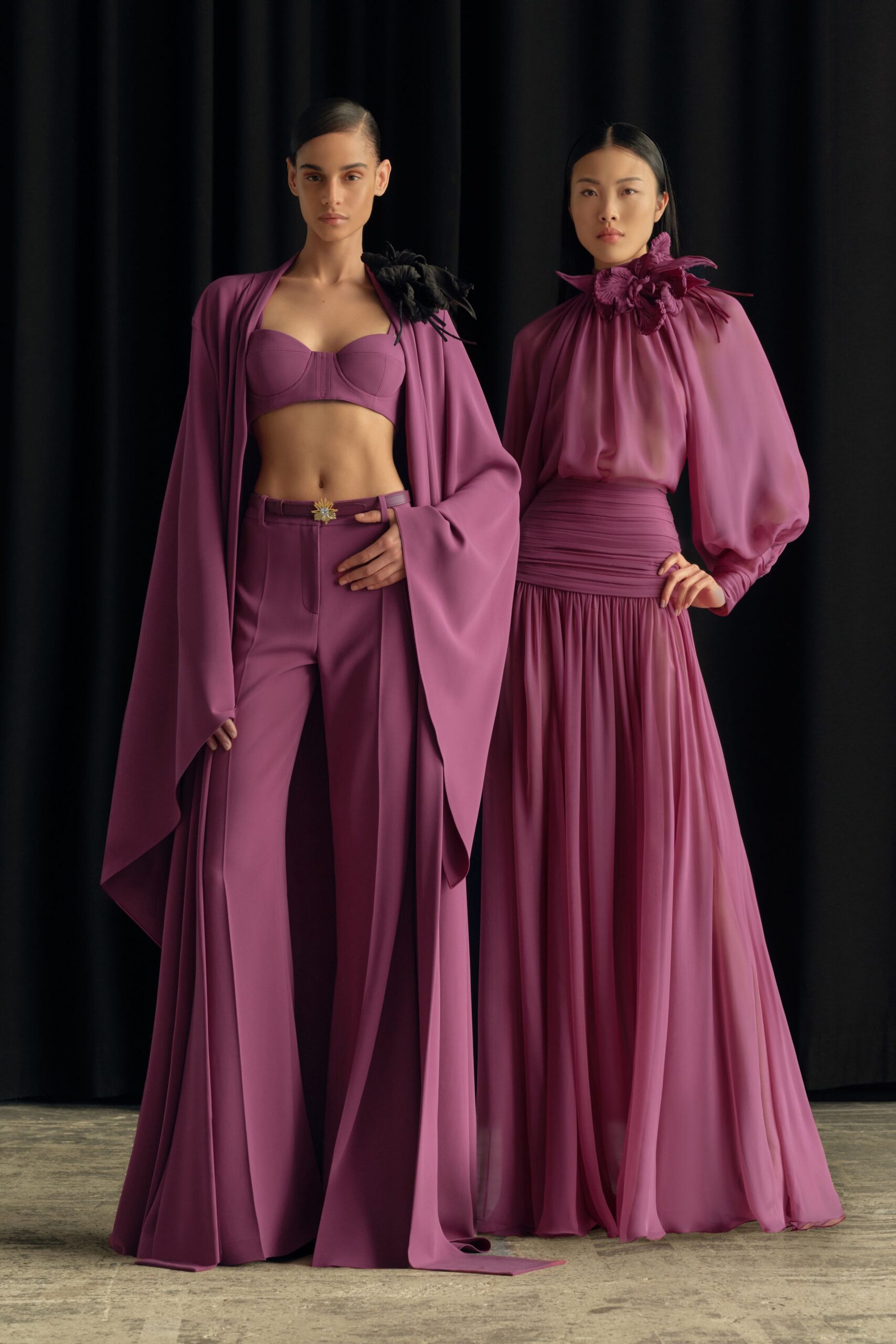 purple silk fitted pants