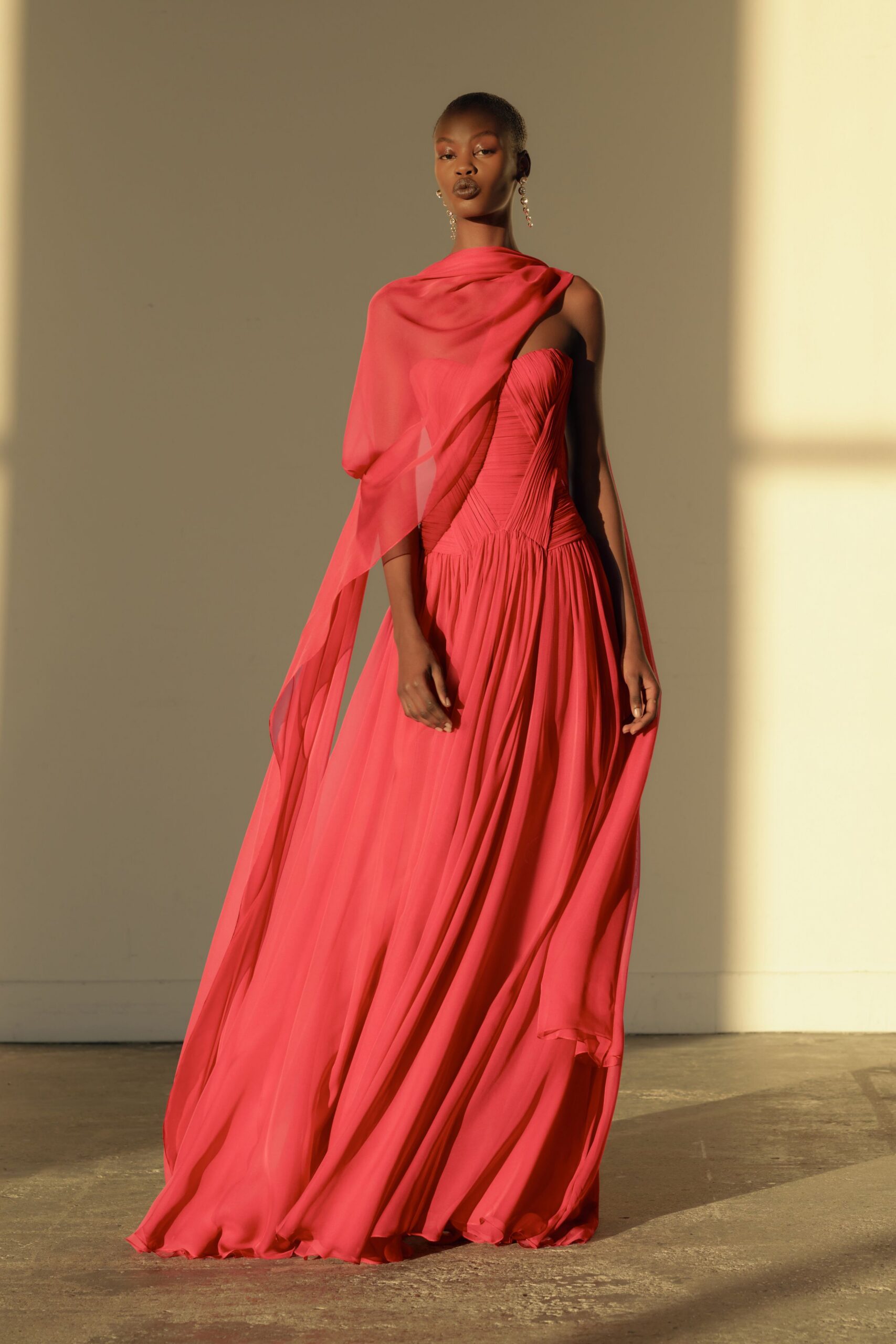 pink chiffon flowing gown