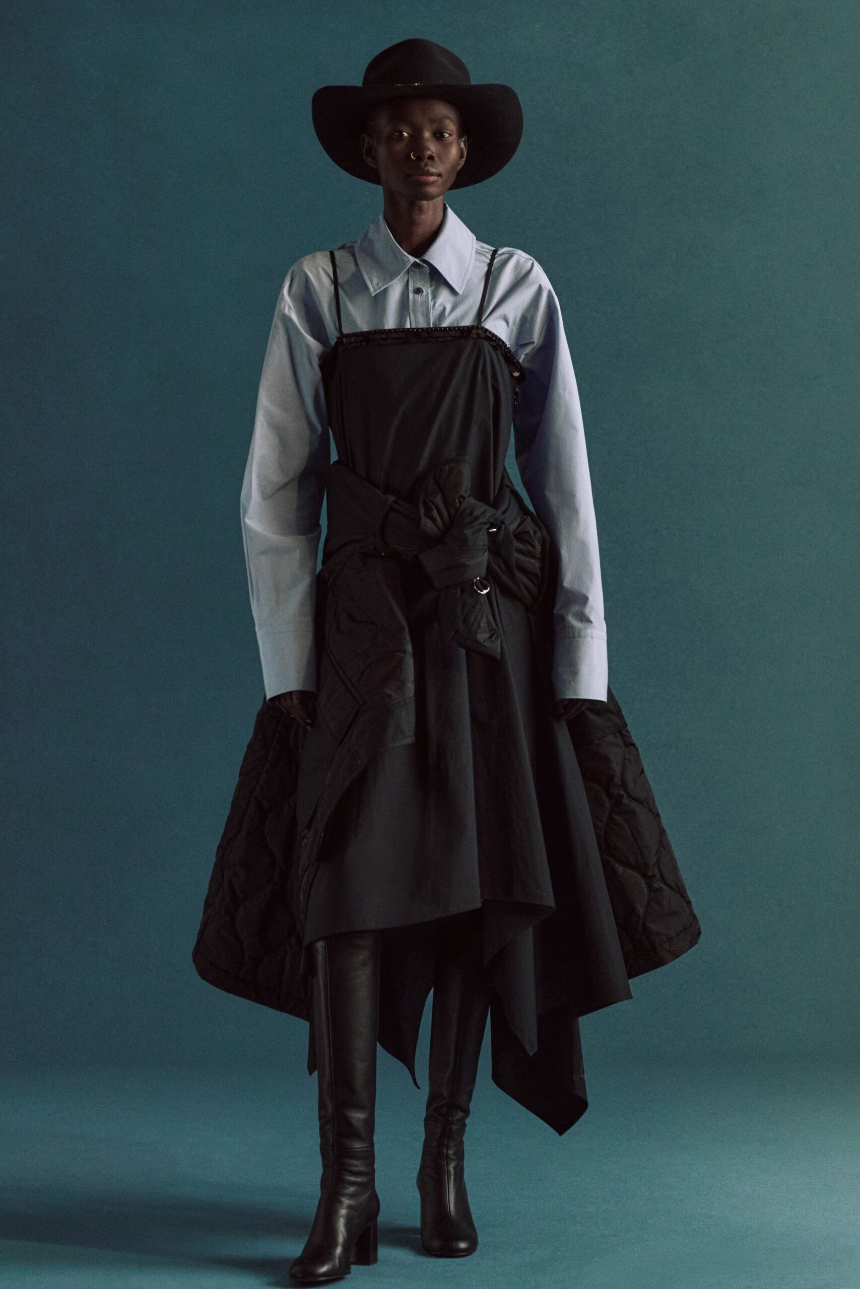 black asymmetric layered dress