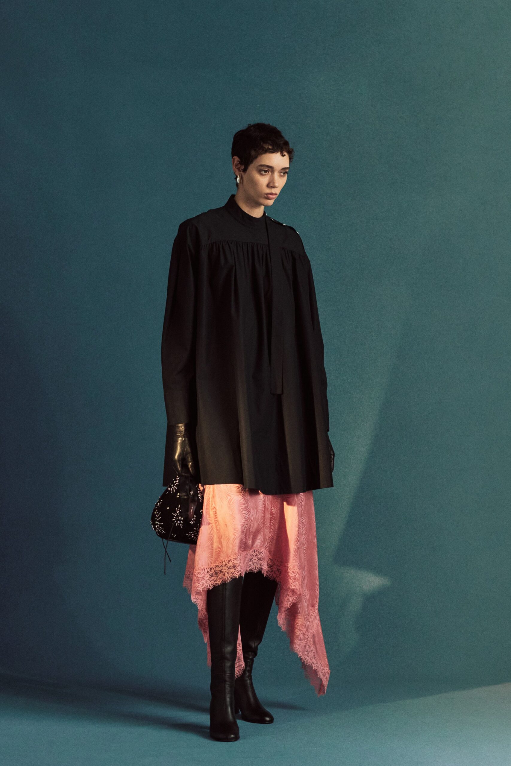 black relaxed long-sleeve dress