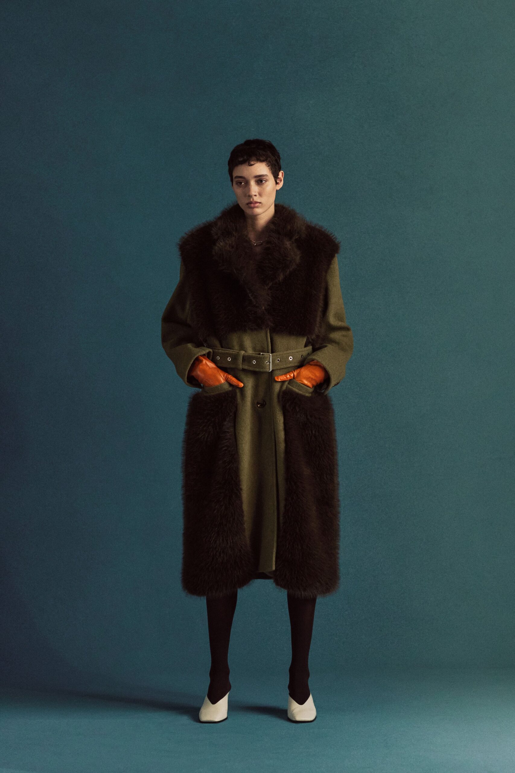 green wool fur coat