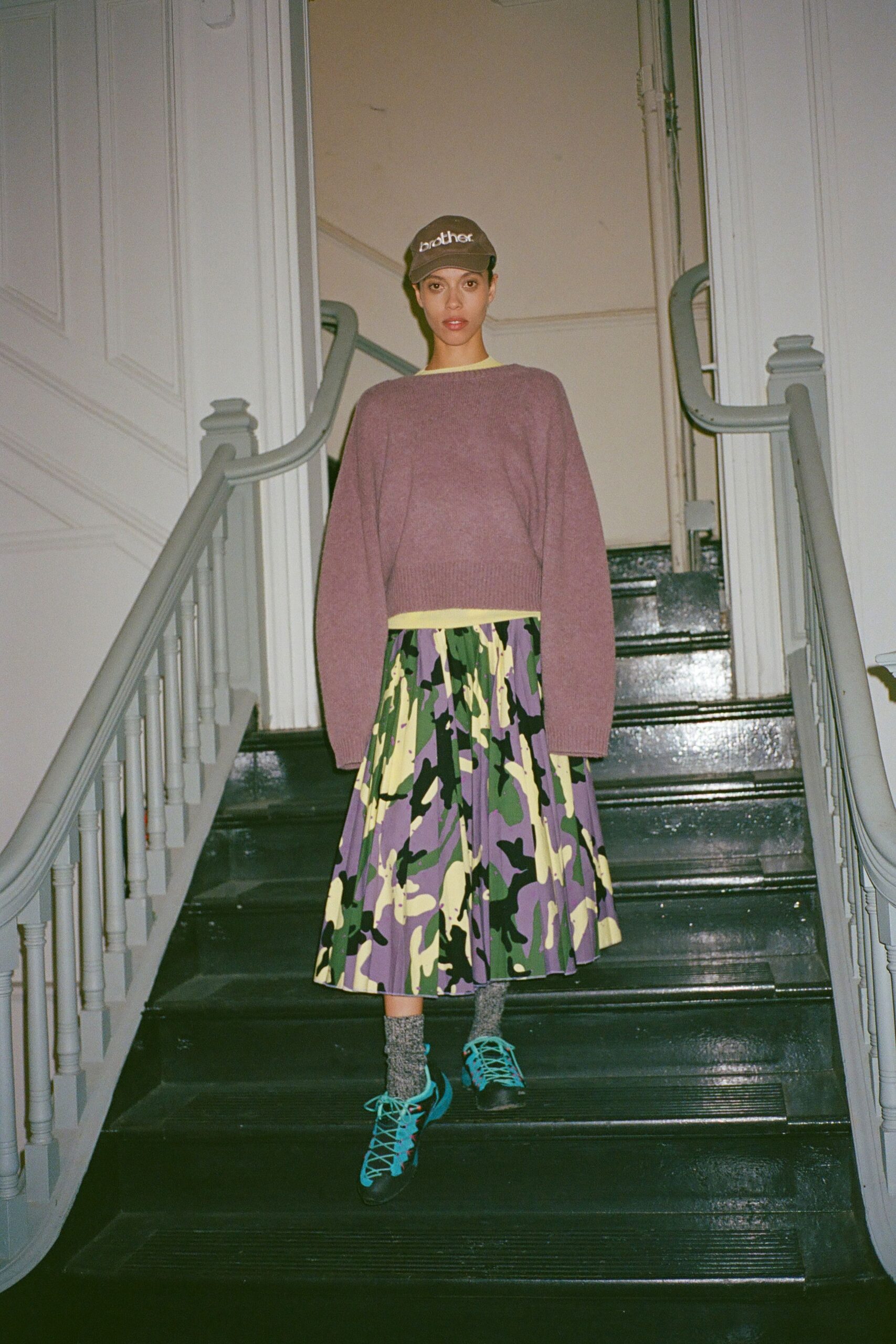 purple wool long-sleeve collared oversized sweater