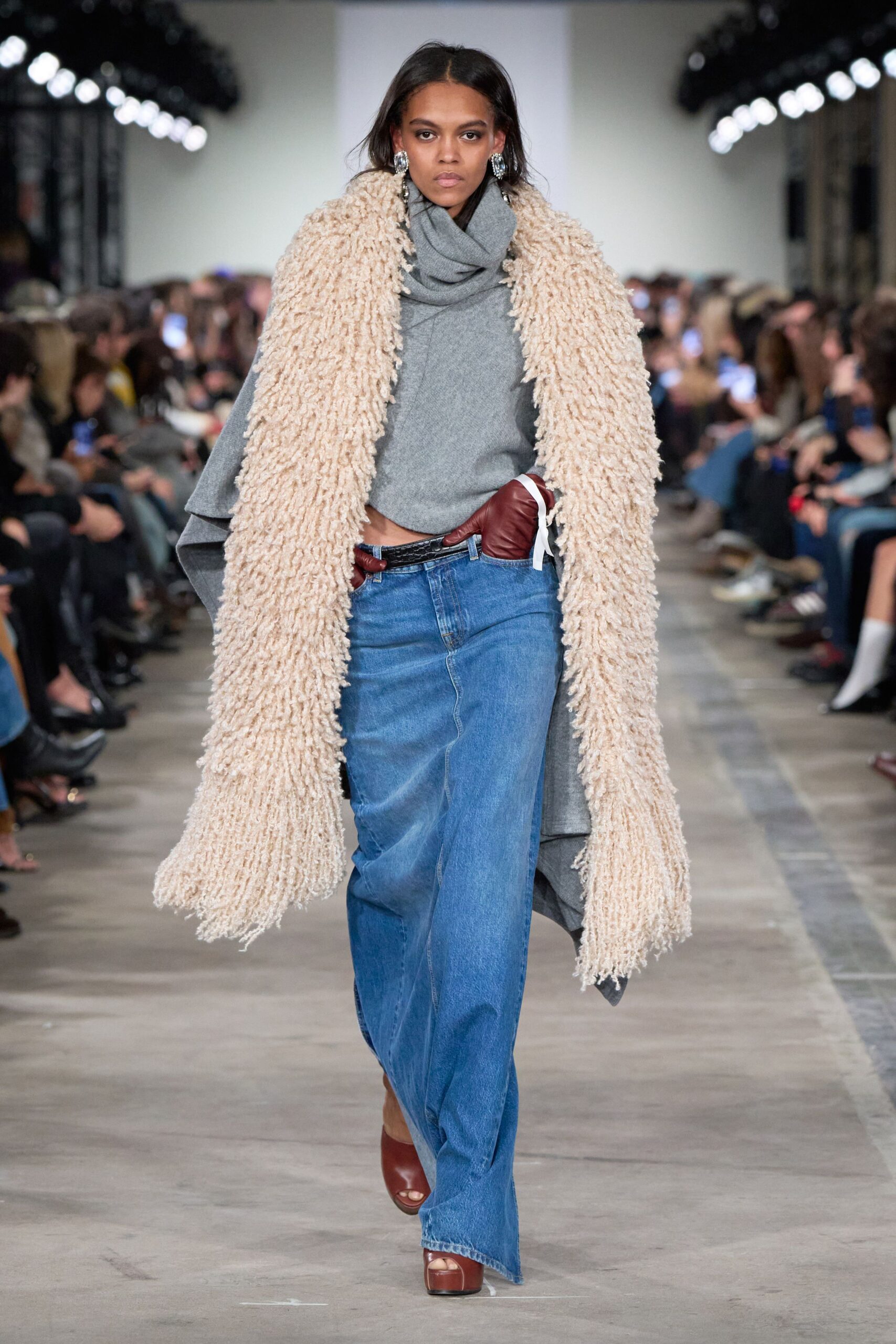 blue denim high-waisted straight-leg skirt