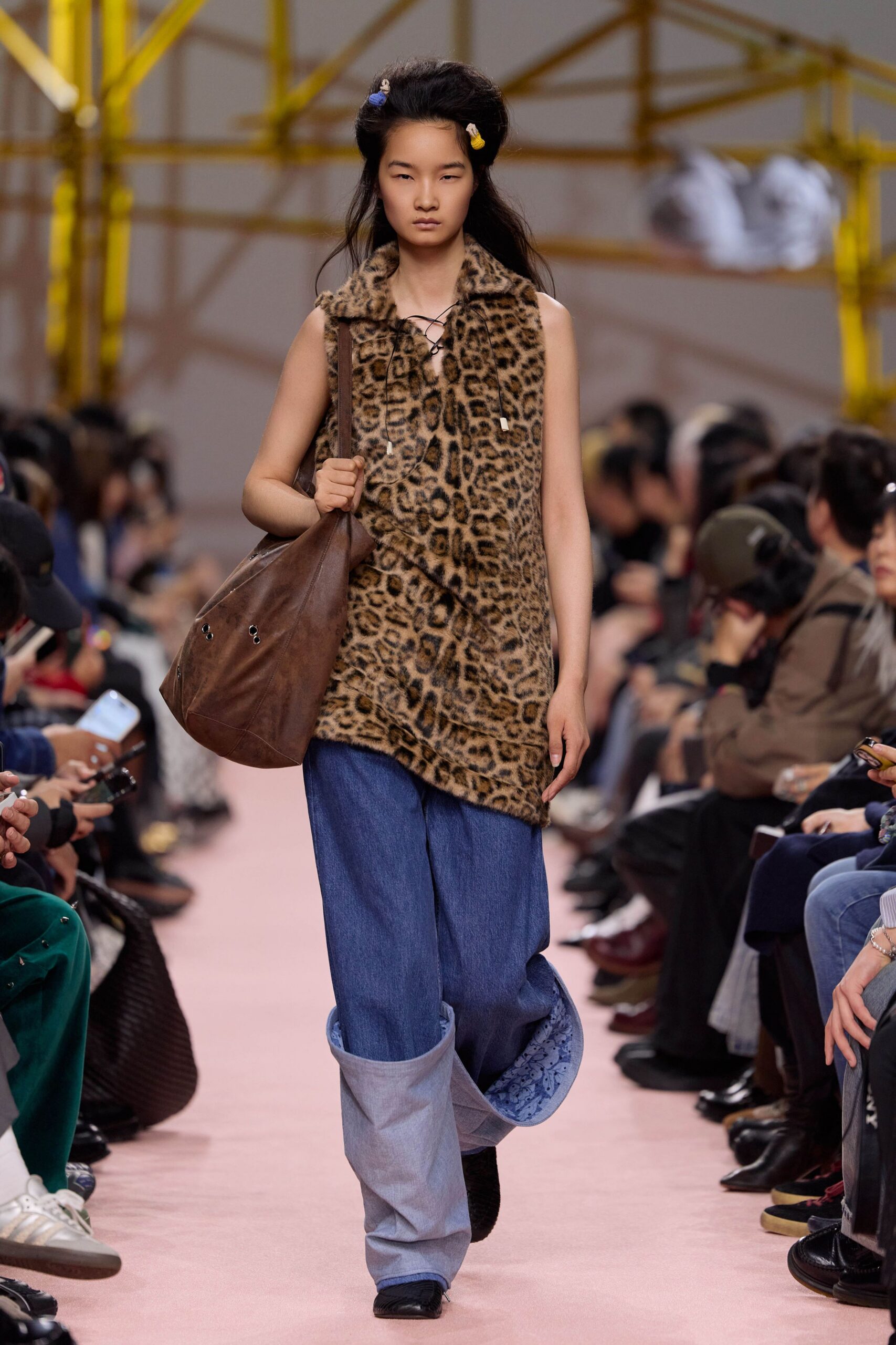 brown fur sleeveless relaxed animal-print top