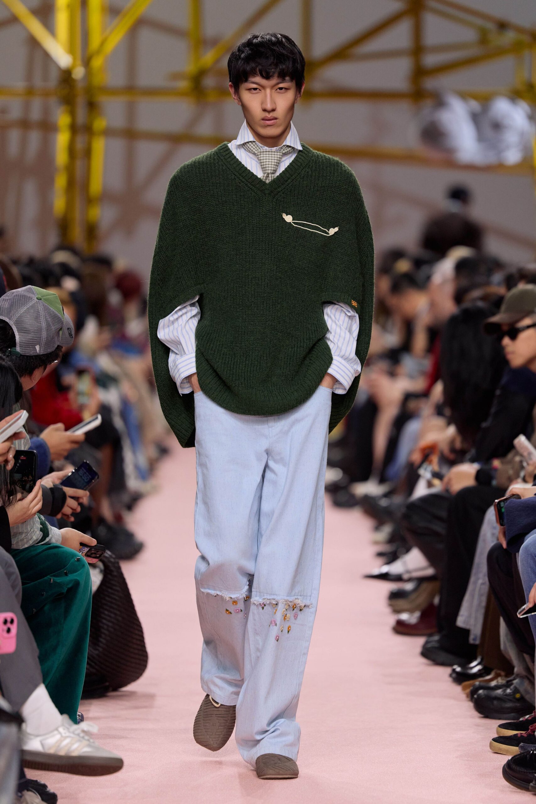 green wool sleeveless relaxed layered sweater