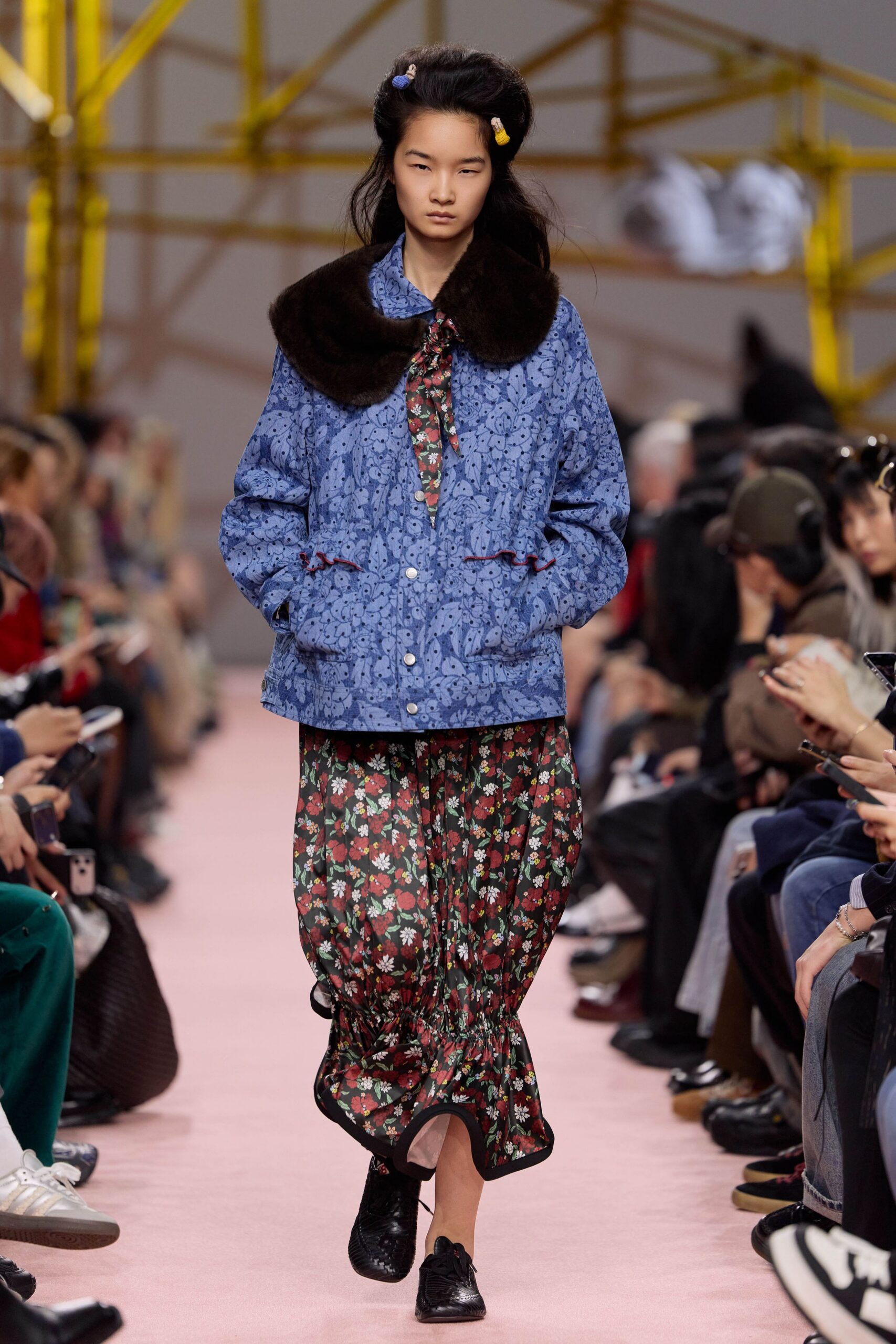 blue cotton long-sleeve collared relaxed printed jacket