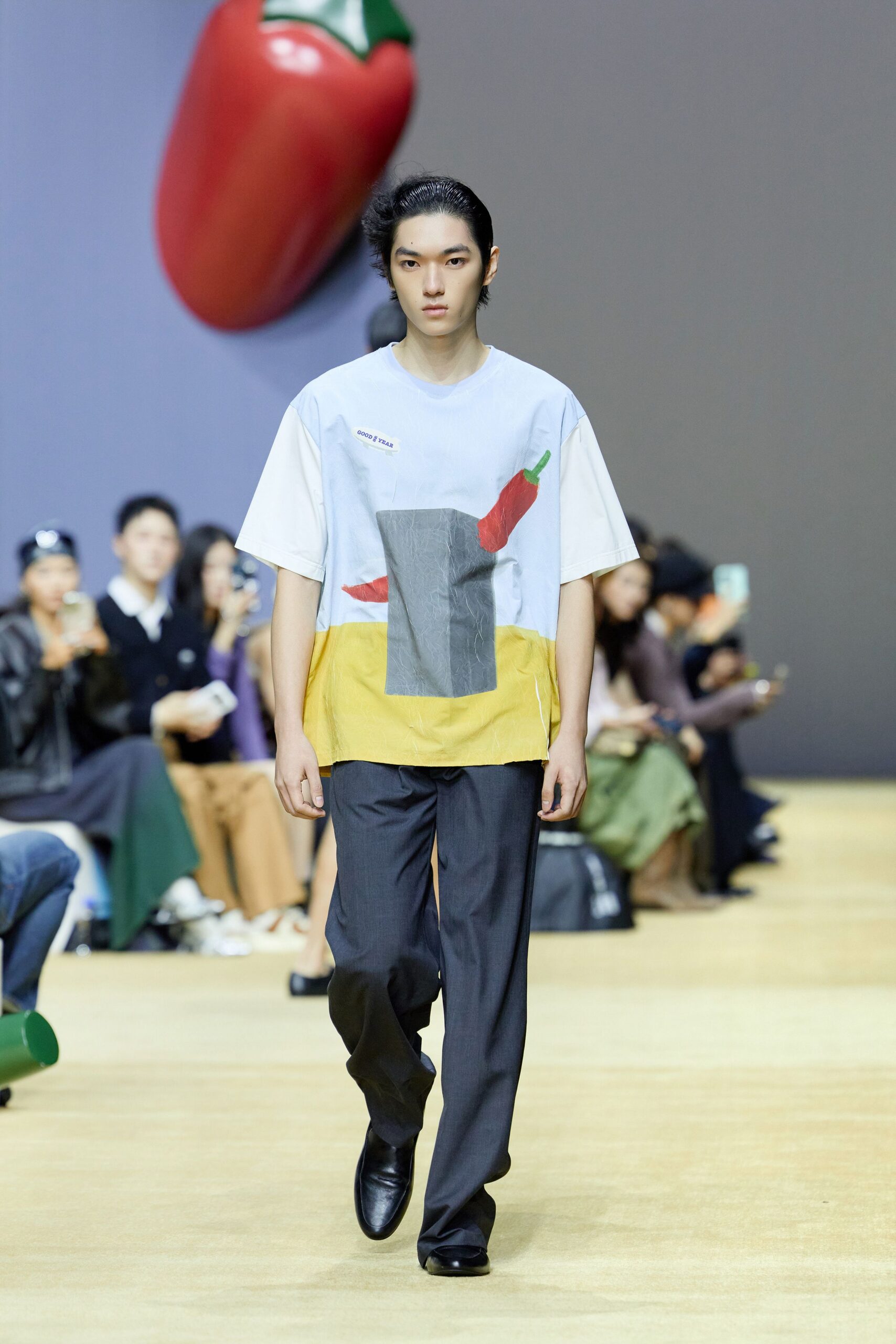 relaxed printed shirt with tailored pants