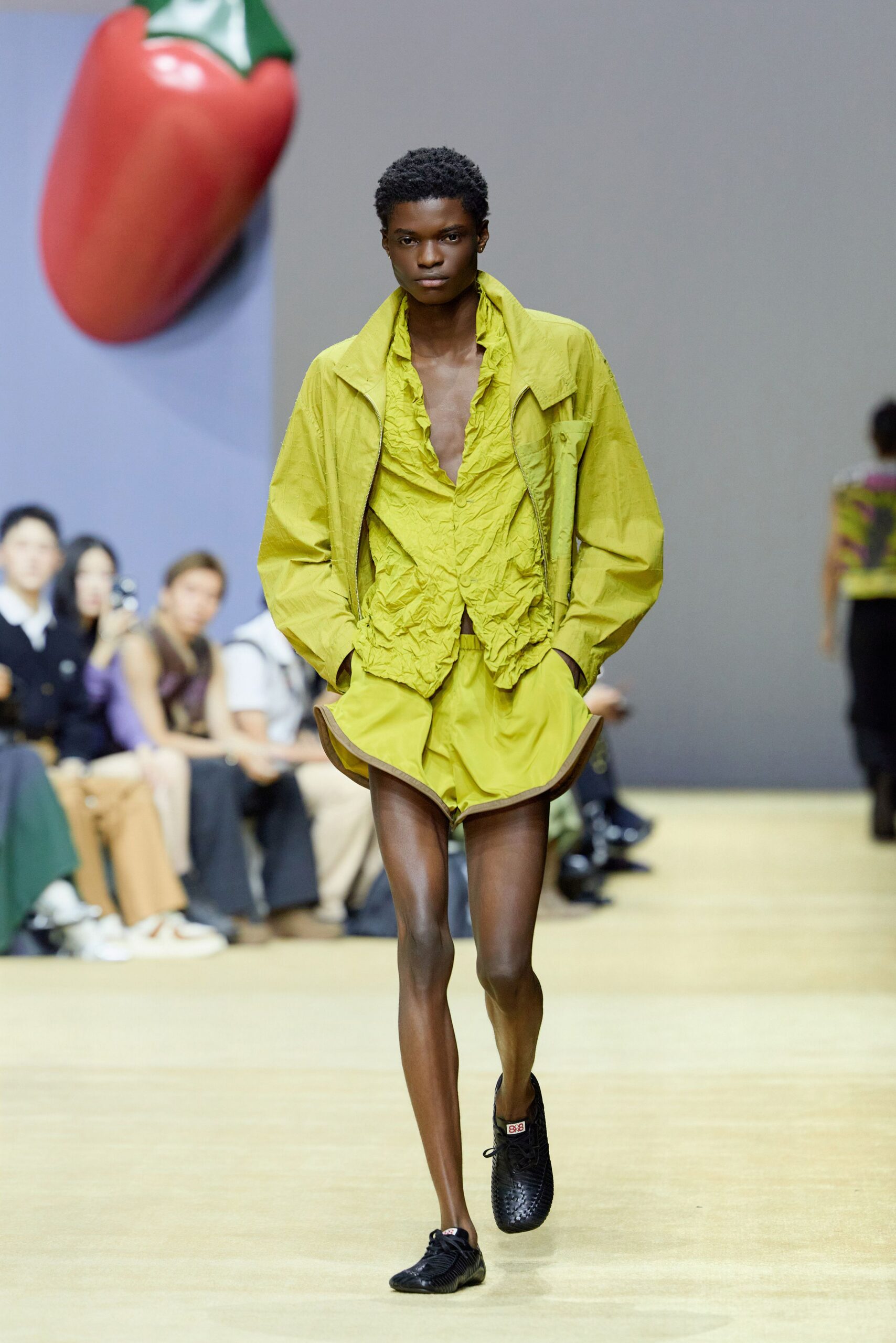 green relaxed jacket and shorts