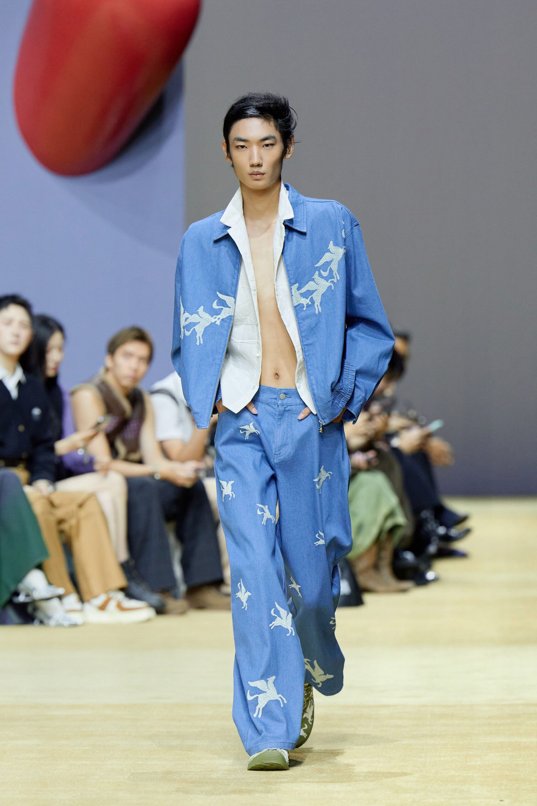 blue denim relaxed embroidered wide-leg pants