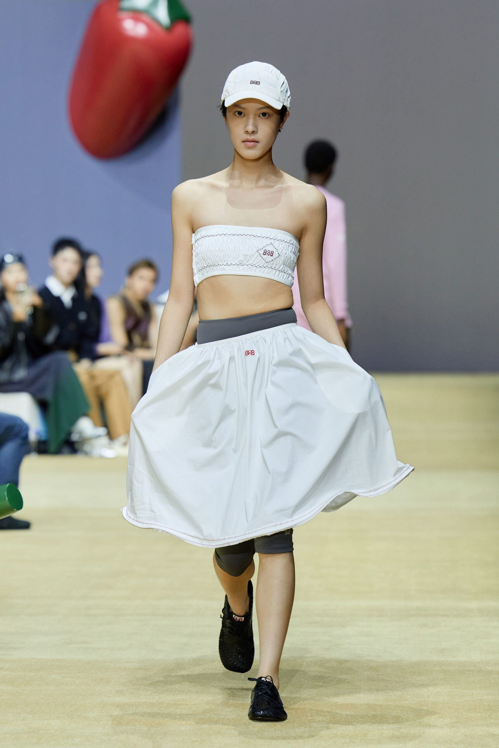 white crop-top and midi skirt