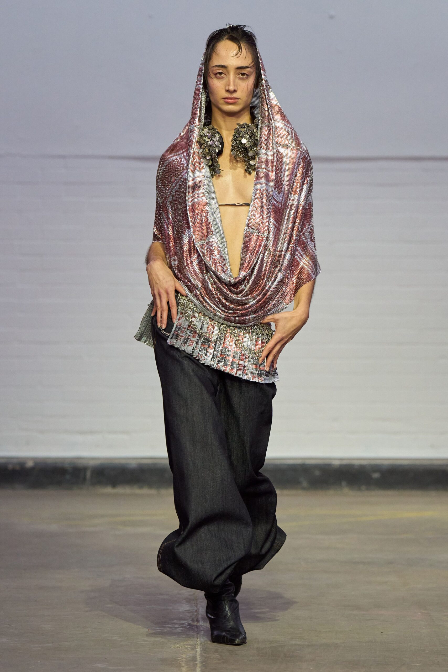 multi silk sleeveless v-neck relaxed draped top