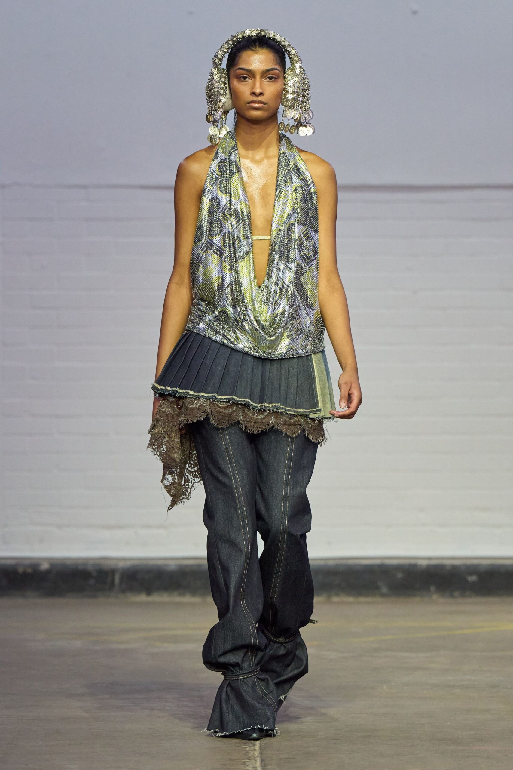 multi silk sleeveless v-neck relaxed draped top