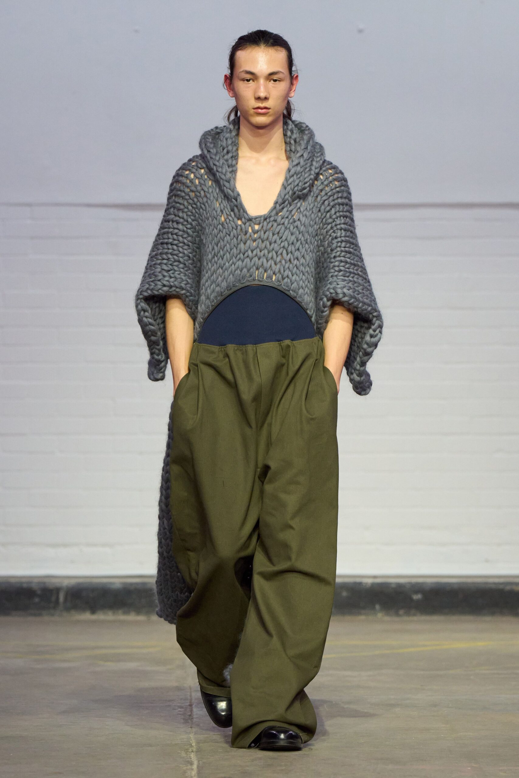 green cotton relaxed wide-leg pants
