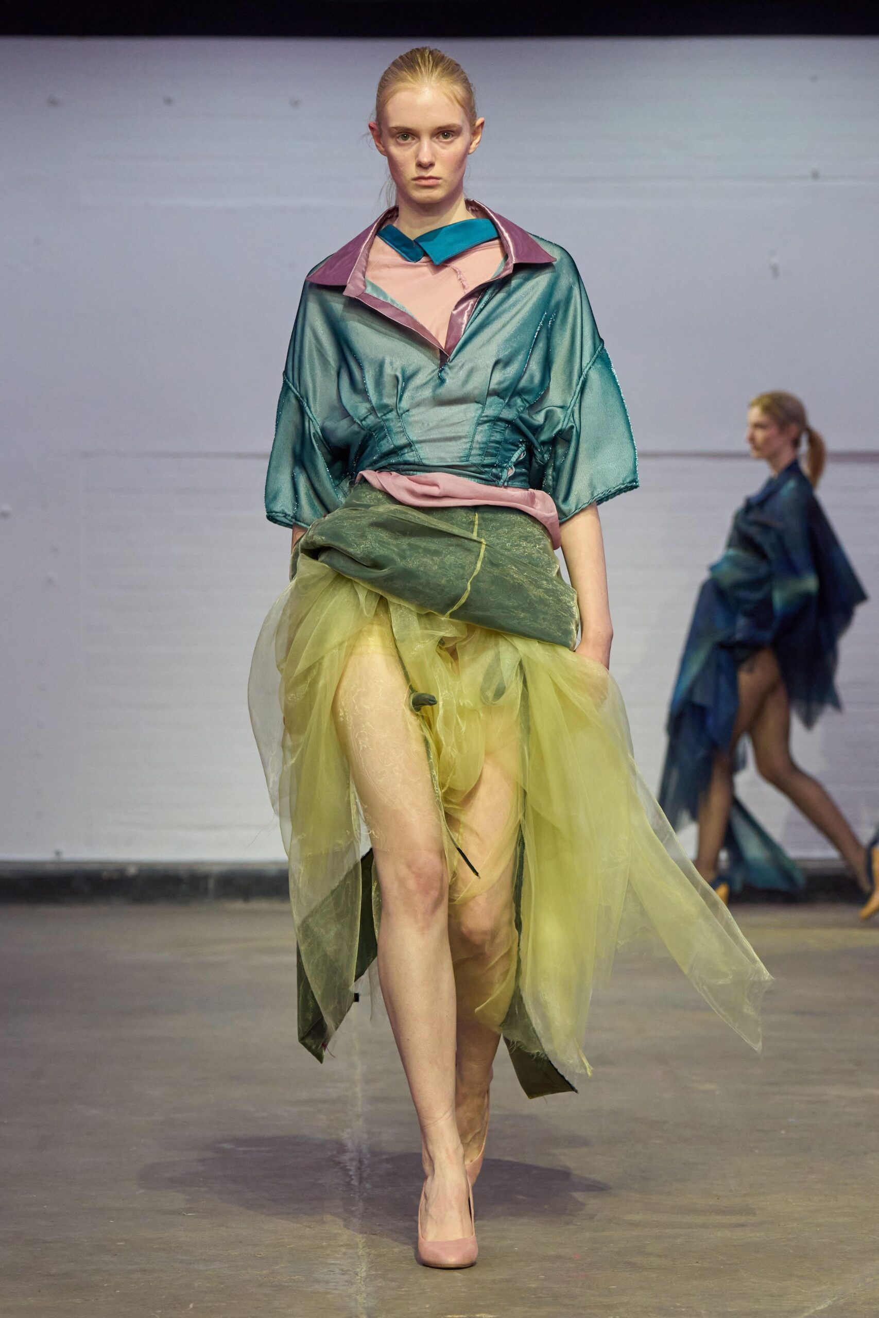 green tulle fitted tiered sheer mini skirt