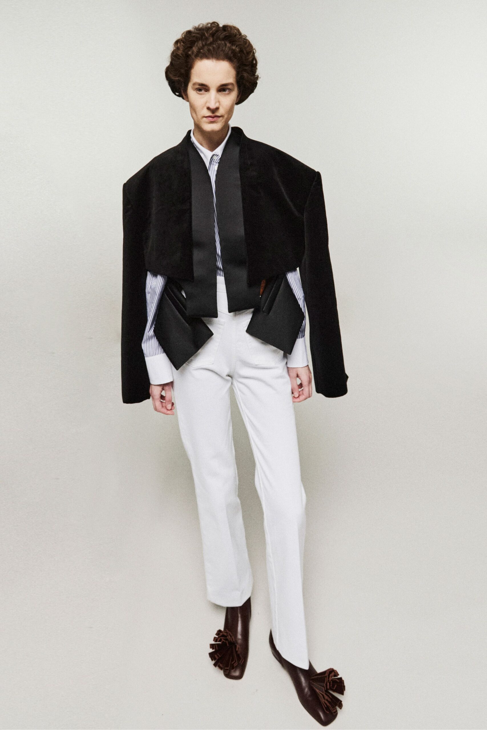 black faux-fur long-sleeve structured layered jacket